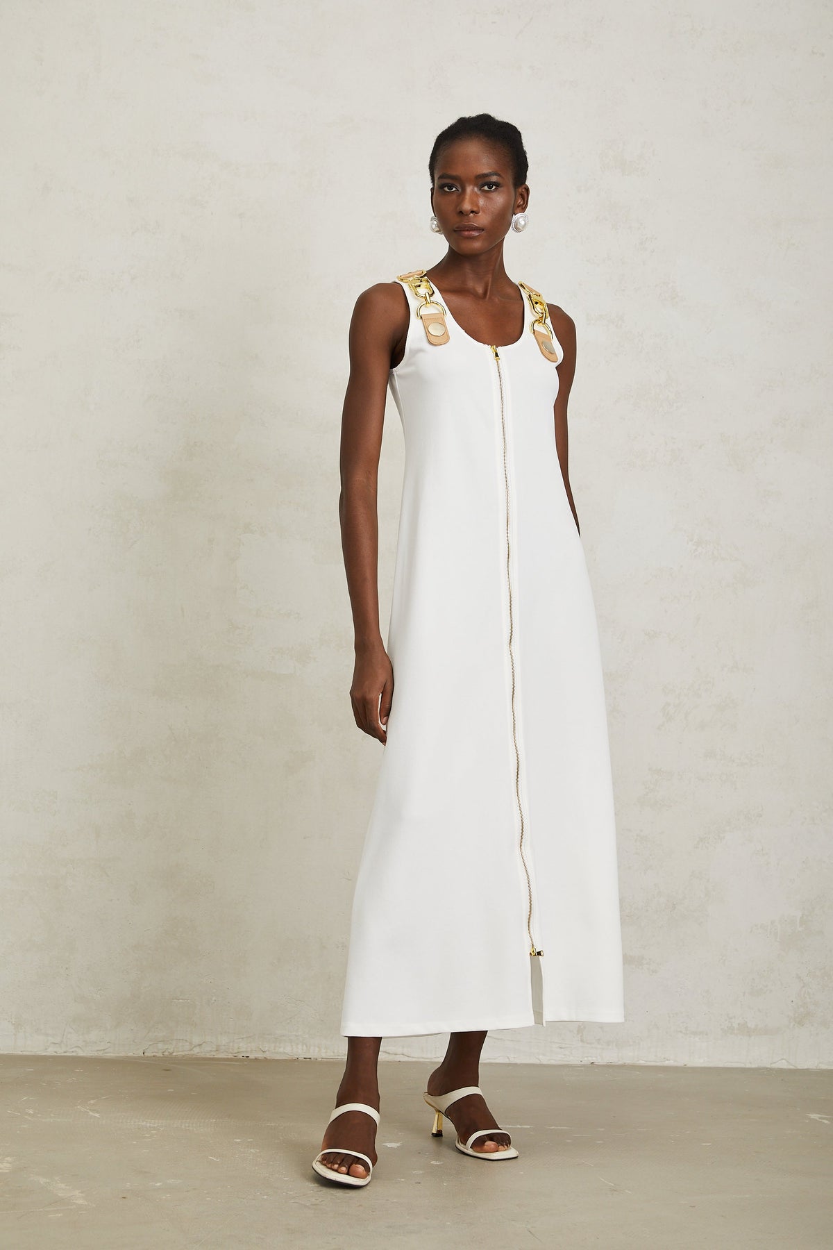 Yvette White Chain Link Detail Midi Dress