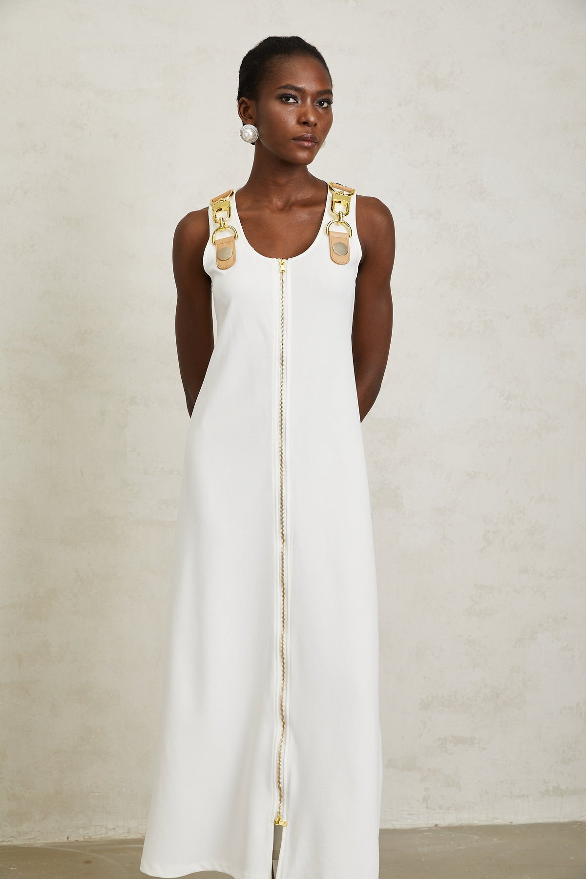 Yvette White Chain Link Detail Midi Dress
