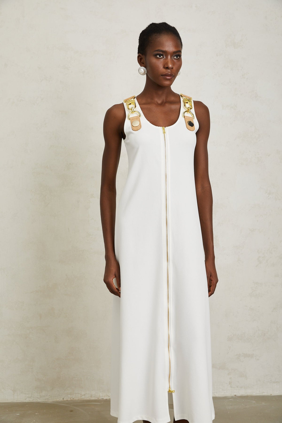 Yvette White Chain Link Detail Midi Dress