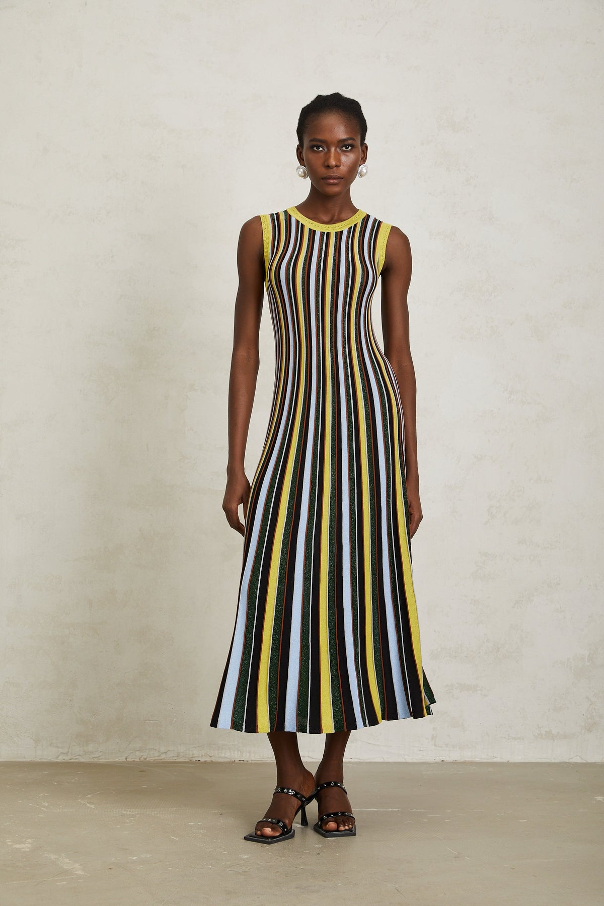 Clémence Yellow Vertical Striped Knit Midi Dress (Final Sale-US Only)