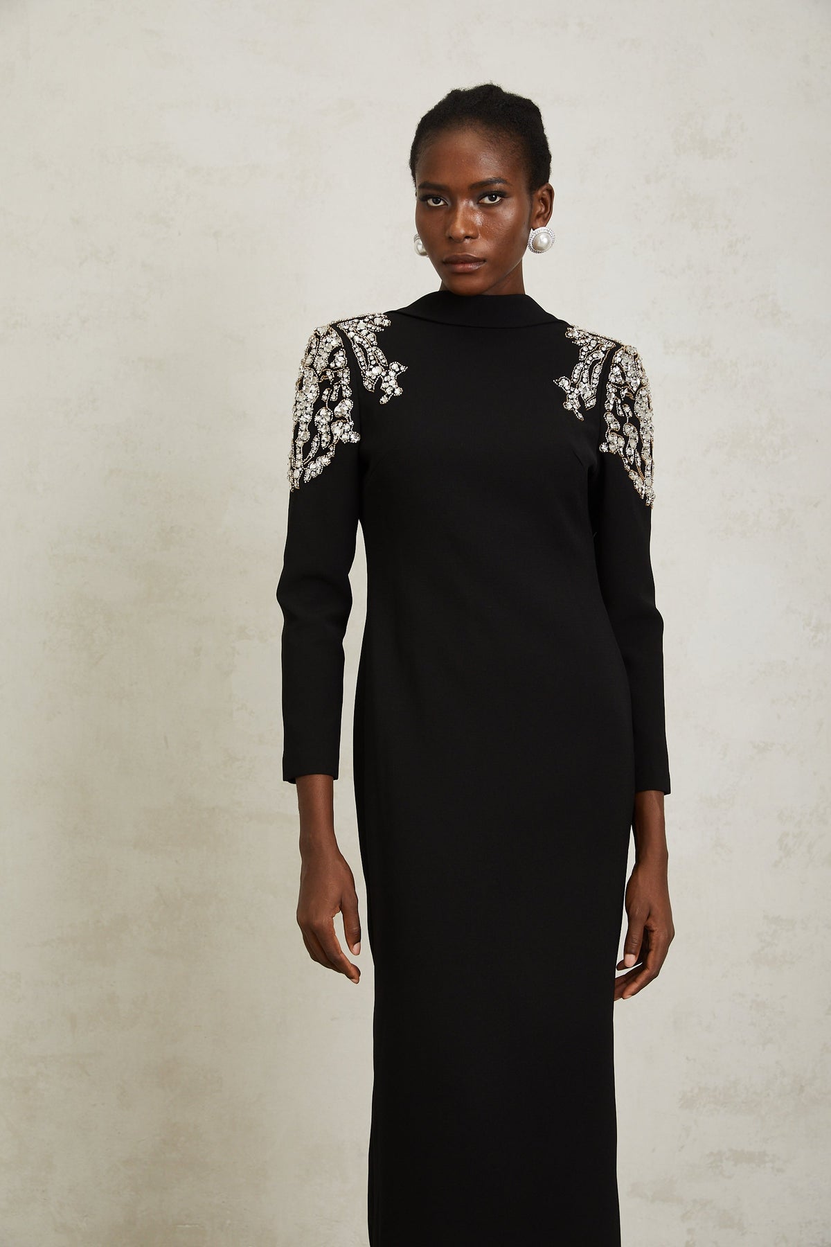 Lidia Black Open Back Embellished Maxi Dress