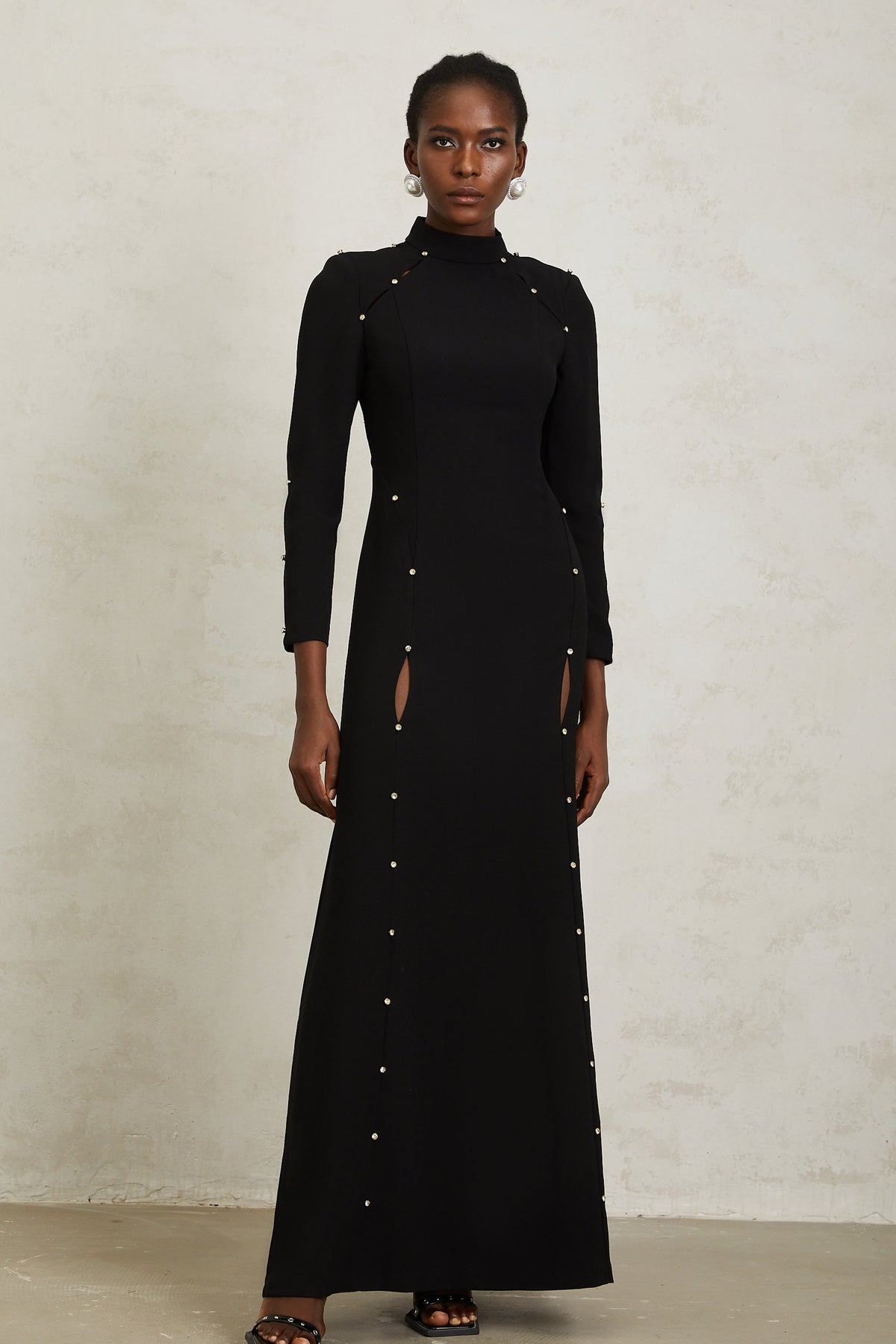 Fátima Black Rhinestone Cut Out Maxi Dress (Final Sale-US Only)