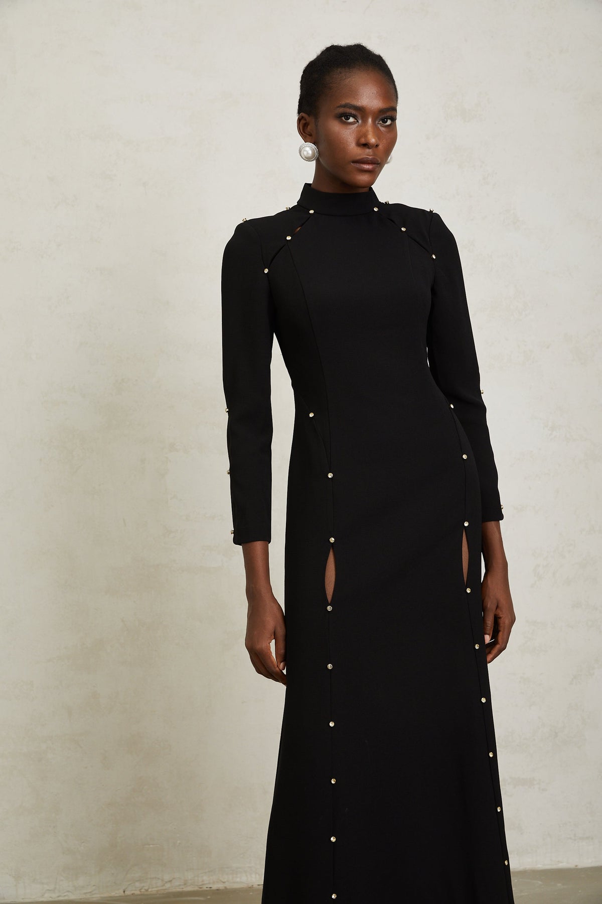 Fátima Black Rhinestone Cut Out Maxi Dress