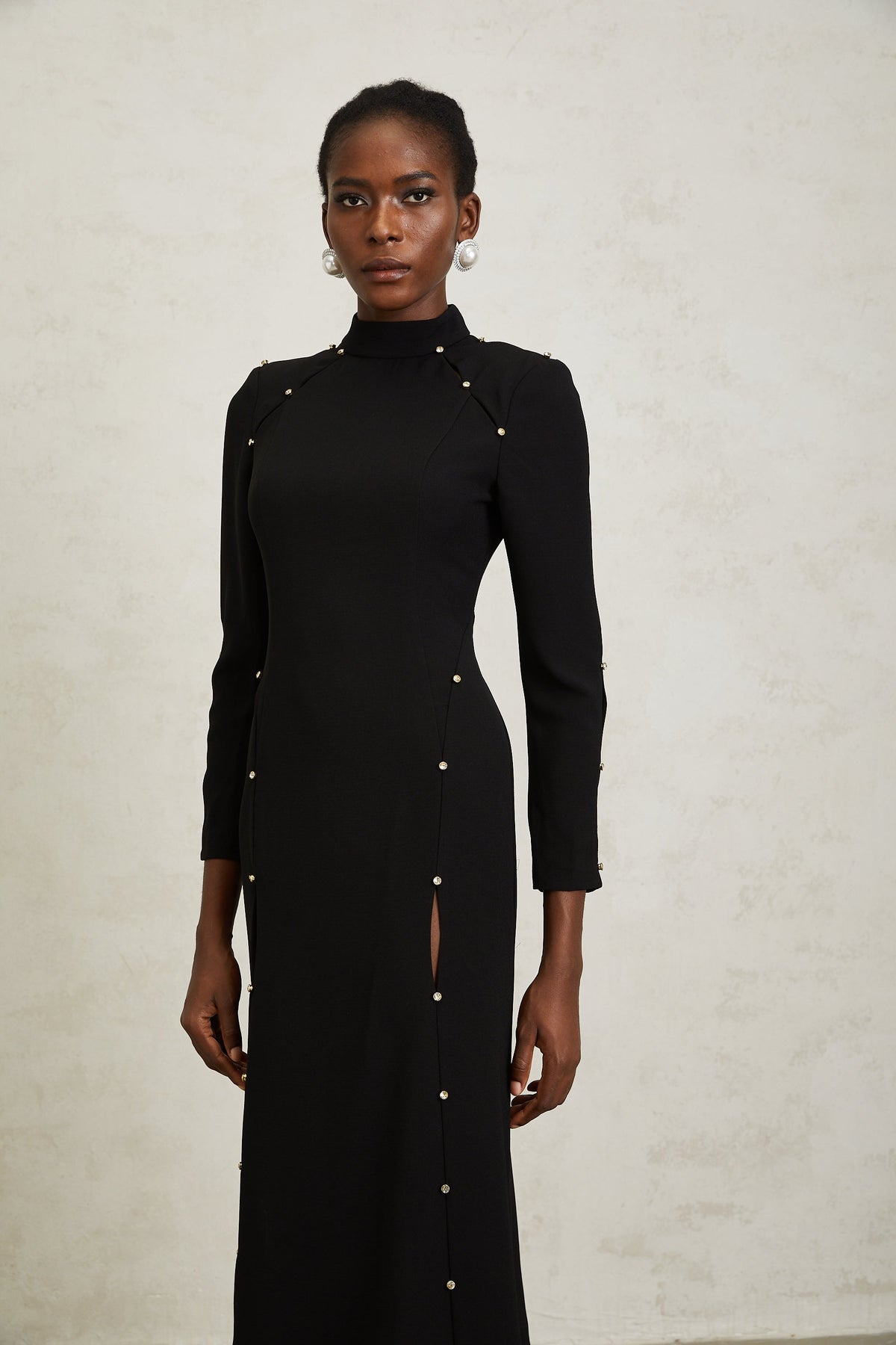 Fátima Black Rhinestone Cut Out Maxi Dress