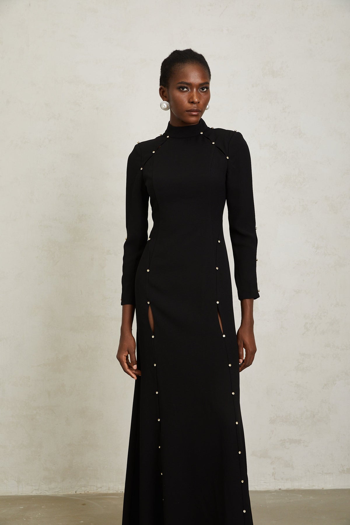 Fátima Black Rhinestone Cut Out Maxi Dress