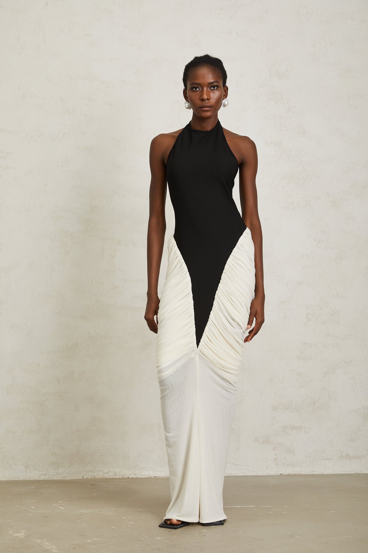 Jade Black Ruched Halterneck Maxi Bodycon Dress