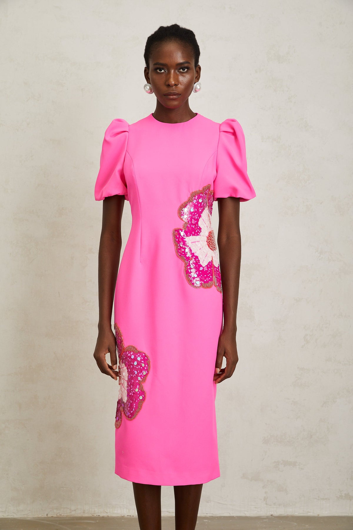 Ángela Pink Embellished Floral Midi Dress (Final Sale-US Only)