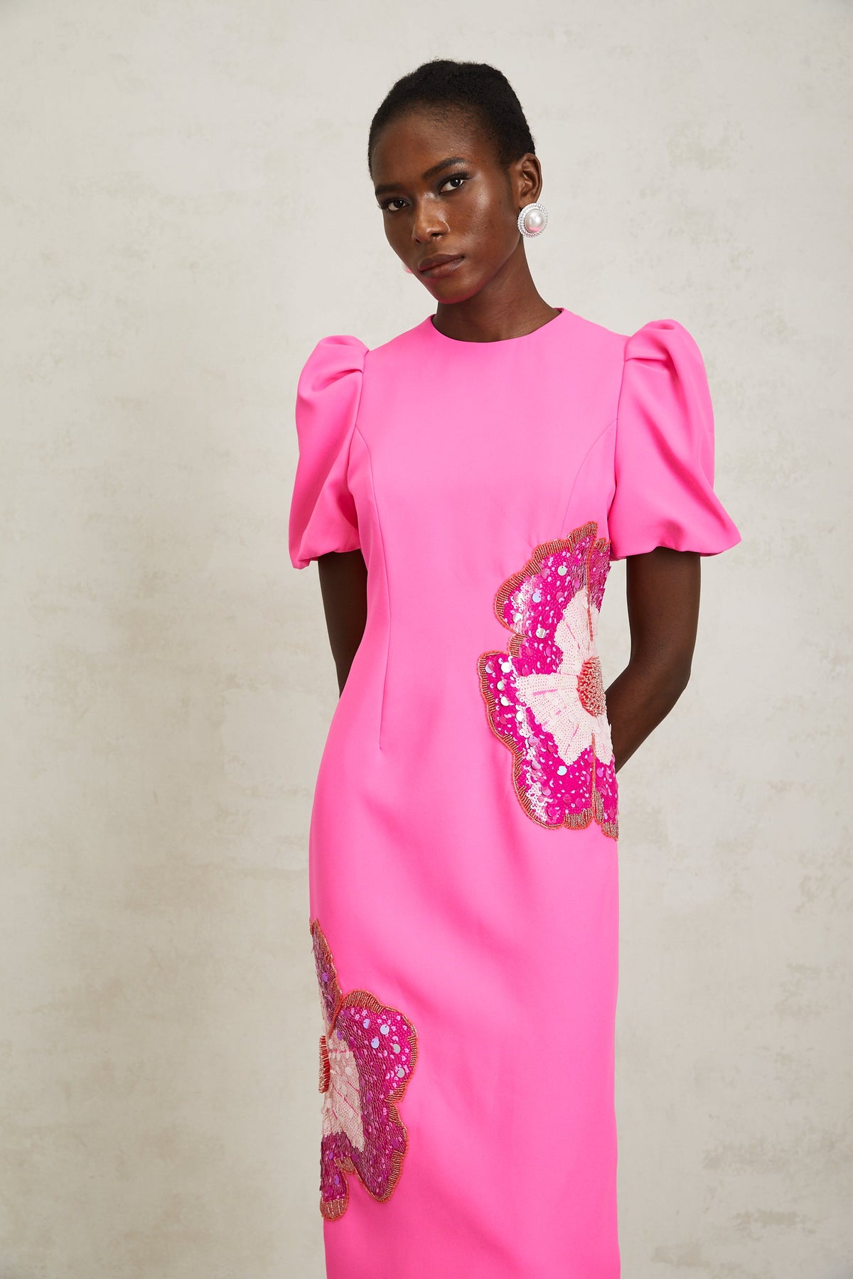 Ángela Pink Embellished Floral Midi Dress (Final Sale)