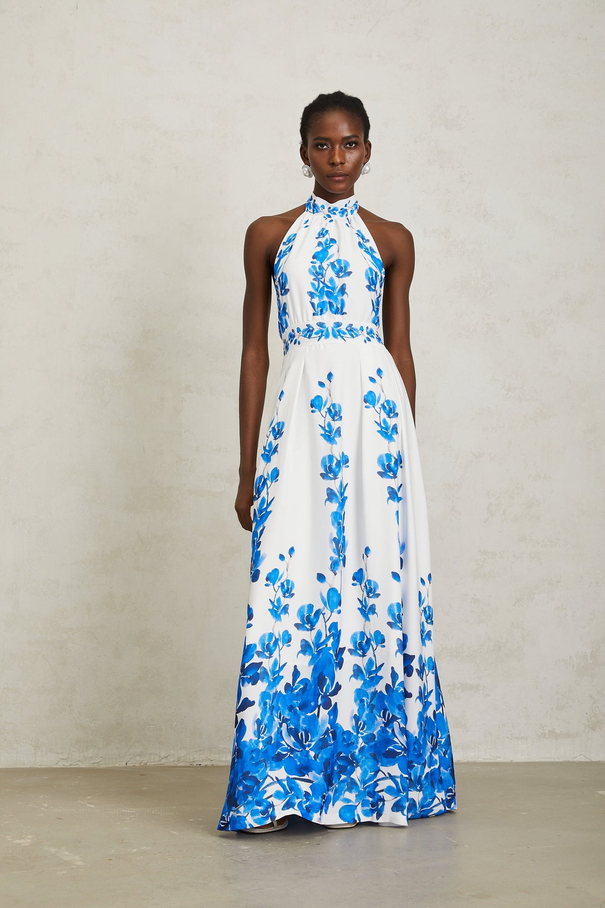 Lorena Blue Halterneck Floral Print Maxi Dress (Final Sale-US Only)