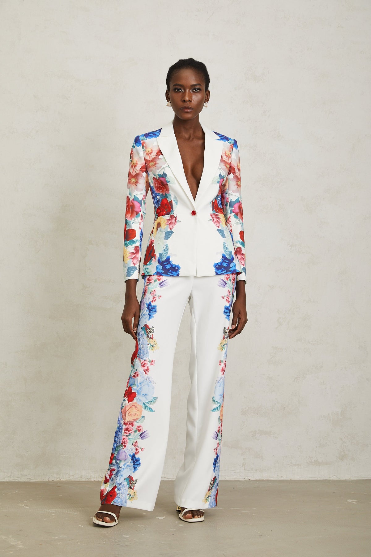 Lison White Floral Print Blazer & Trousers Set