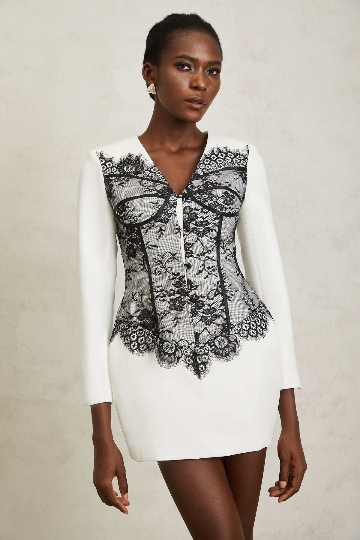 Ivana White Floral Lace Panel Mini Dress