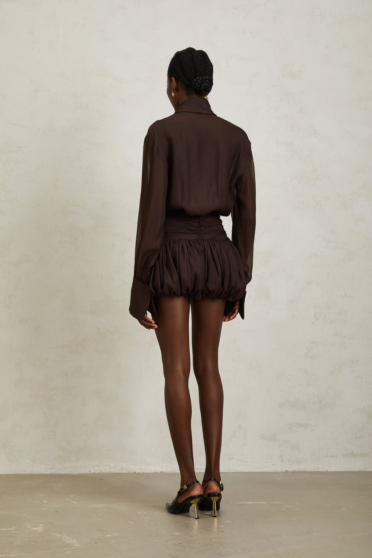 Isabella Brown Ribbon Tie Neck Mini Dress (Final Sale)