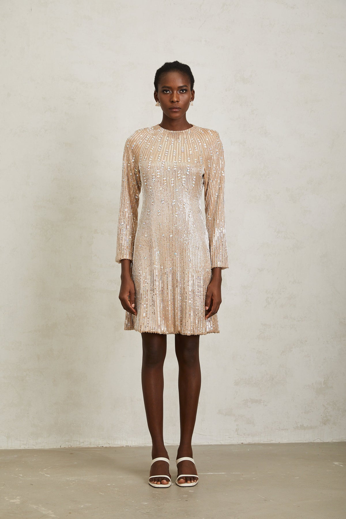 Concha Neutral Sequined Mini Dress