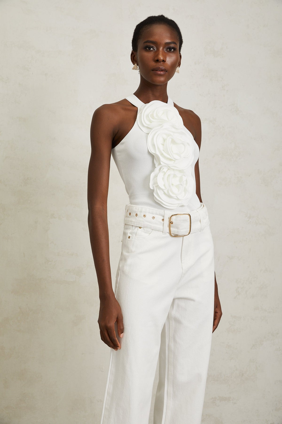 Nolwenn White 3D Petal Knit Top