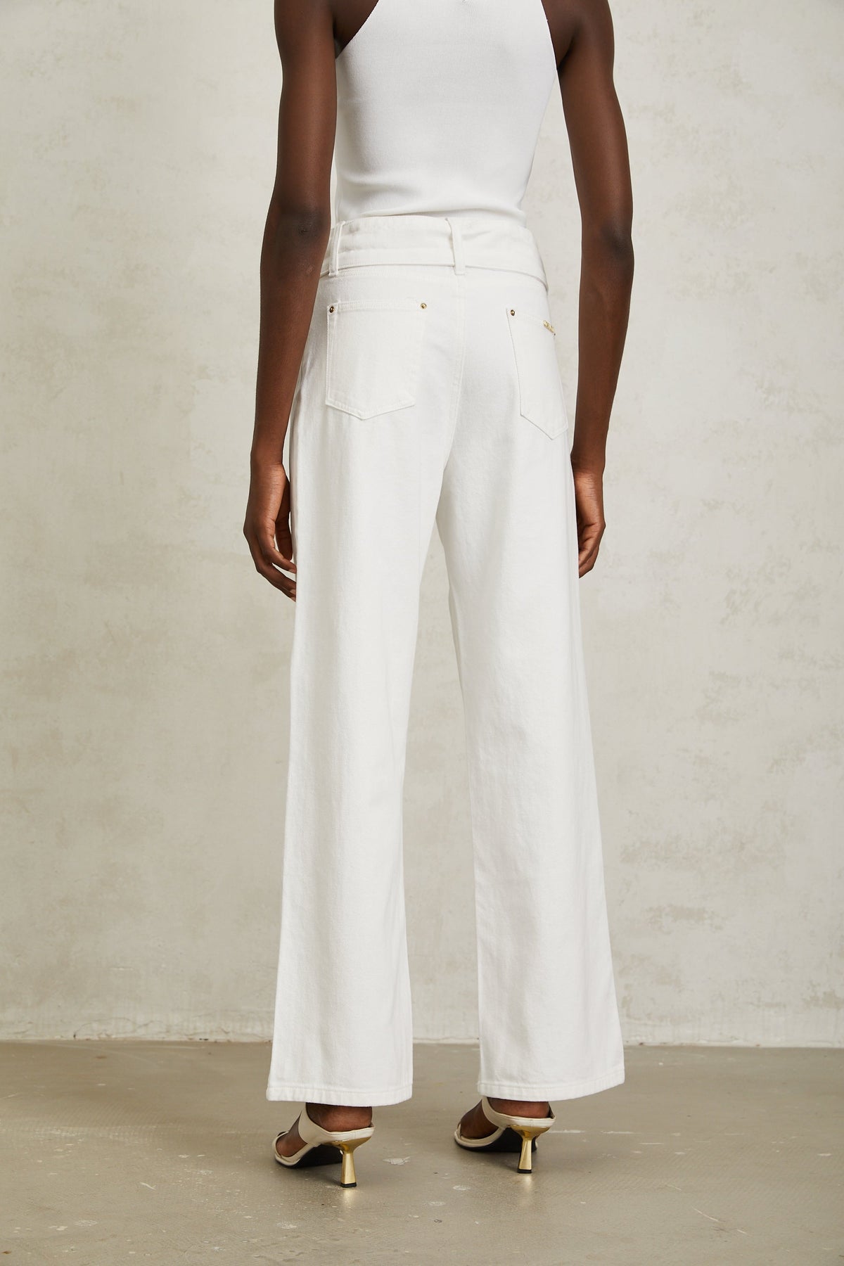 Irina White Wide Leg Belted Denim Jeans