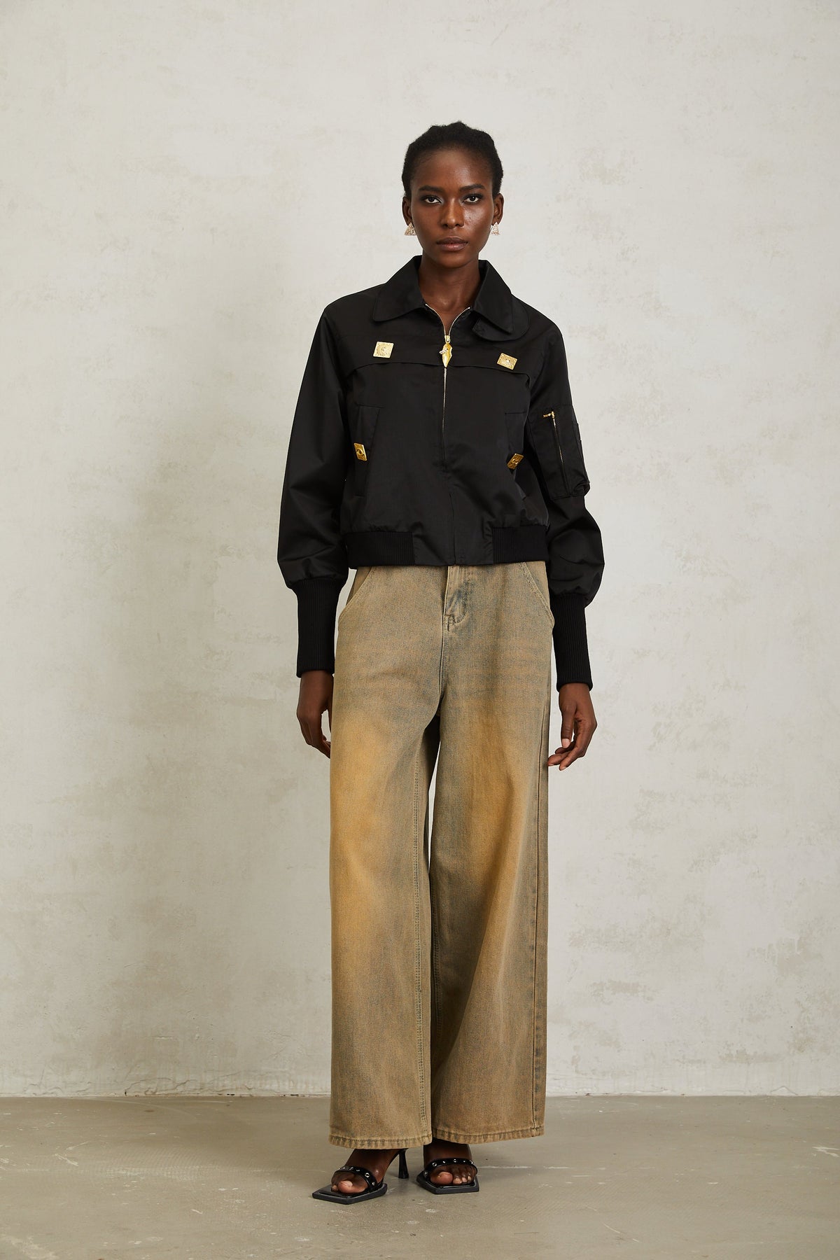 Nanette Black Zip Up Bomber Jacket