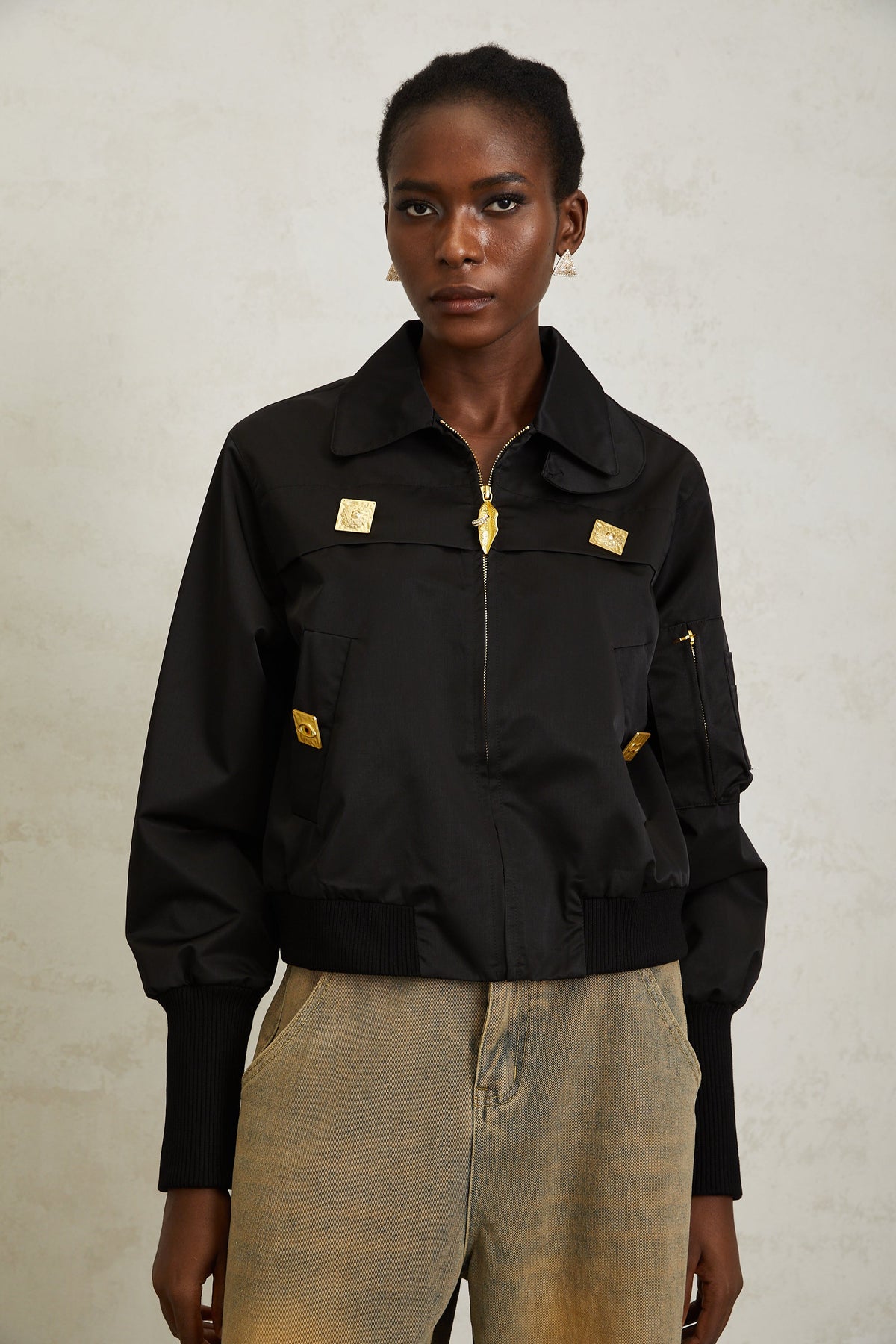 Nanette Black Zip Up Bomber Jacket