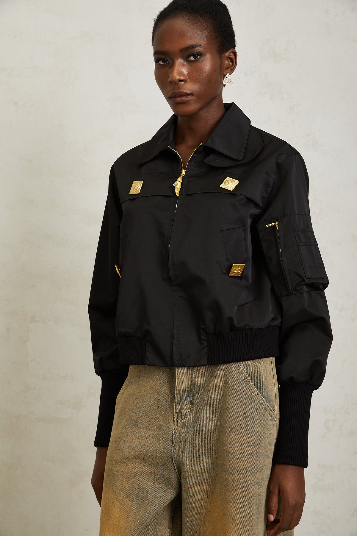 Nanette Black Zip Up Bomber Jacket