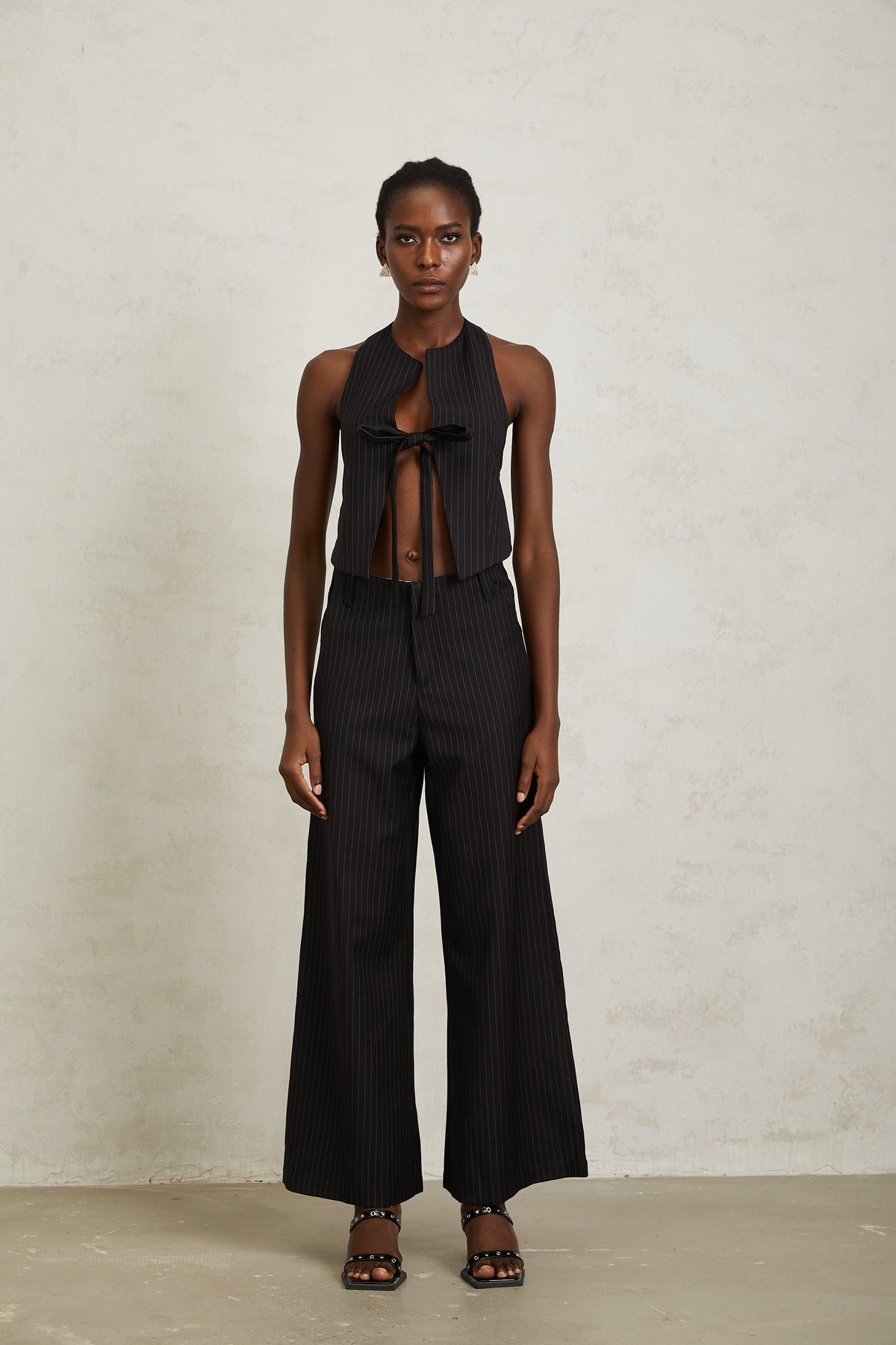 Octavie Black Vertical Striped Top & Trousers Set