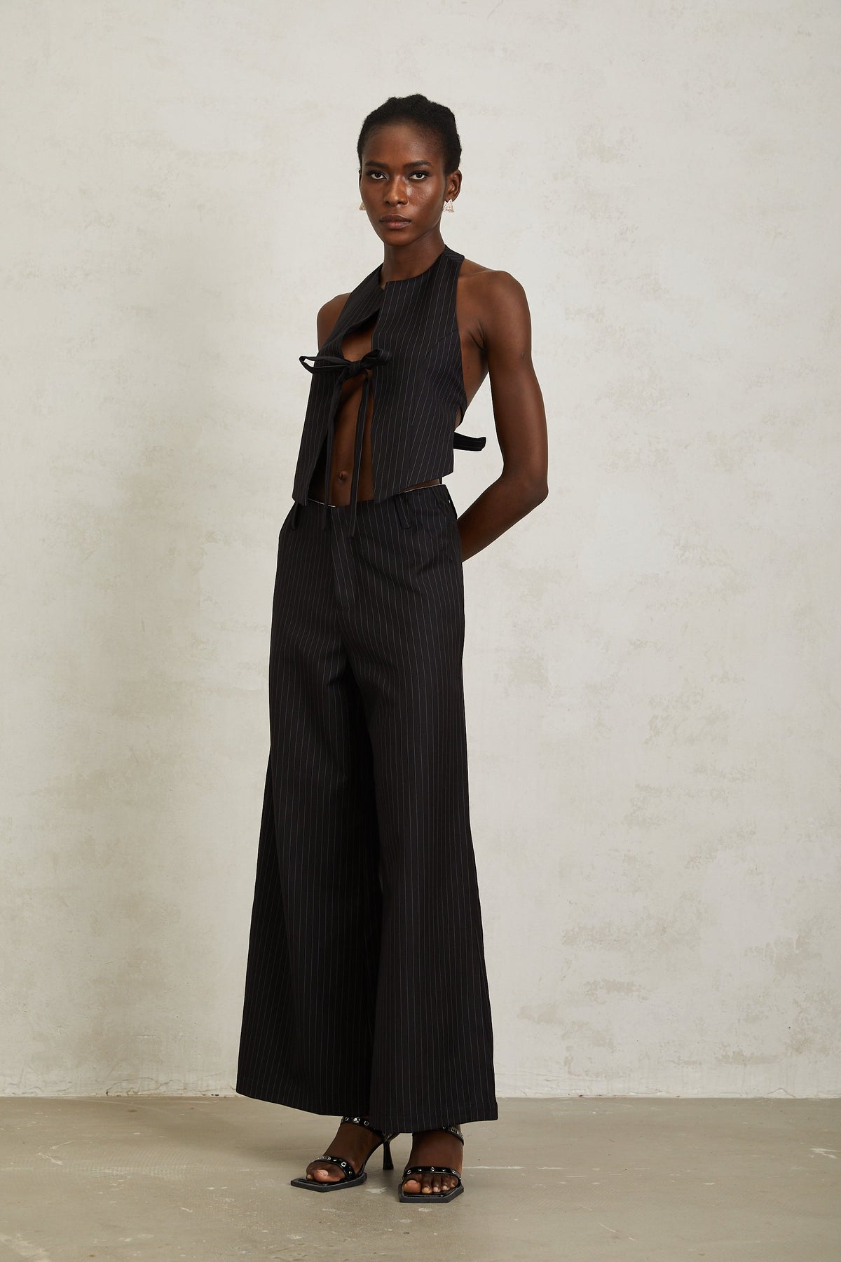 Octavie Black Vertical Striped Top & Trousers Set