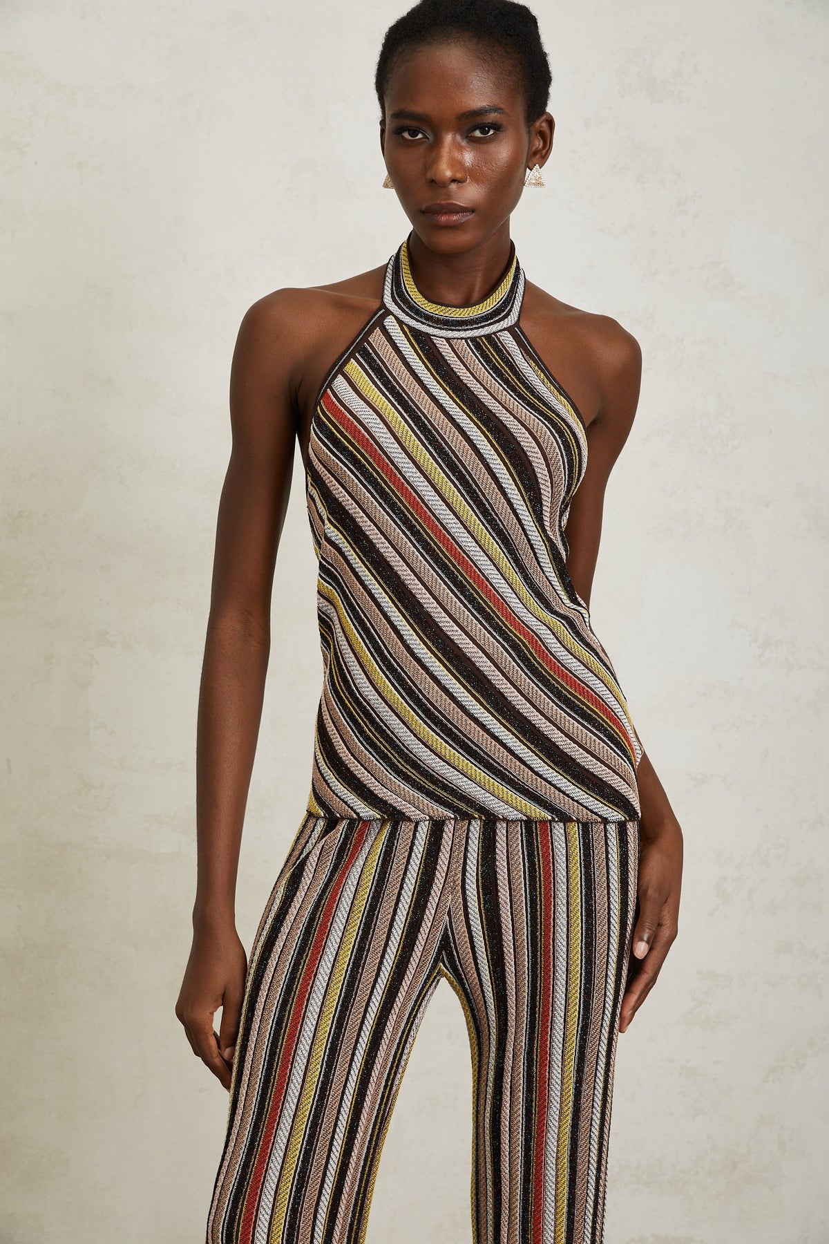Harper Brown Striped Knit Top & Trousers Set