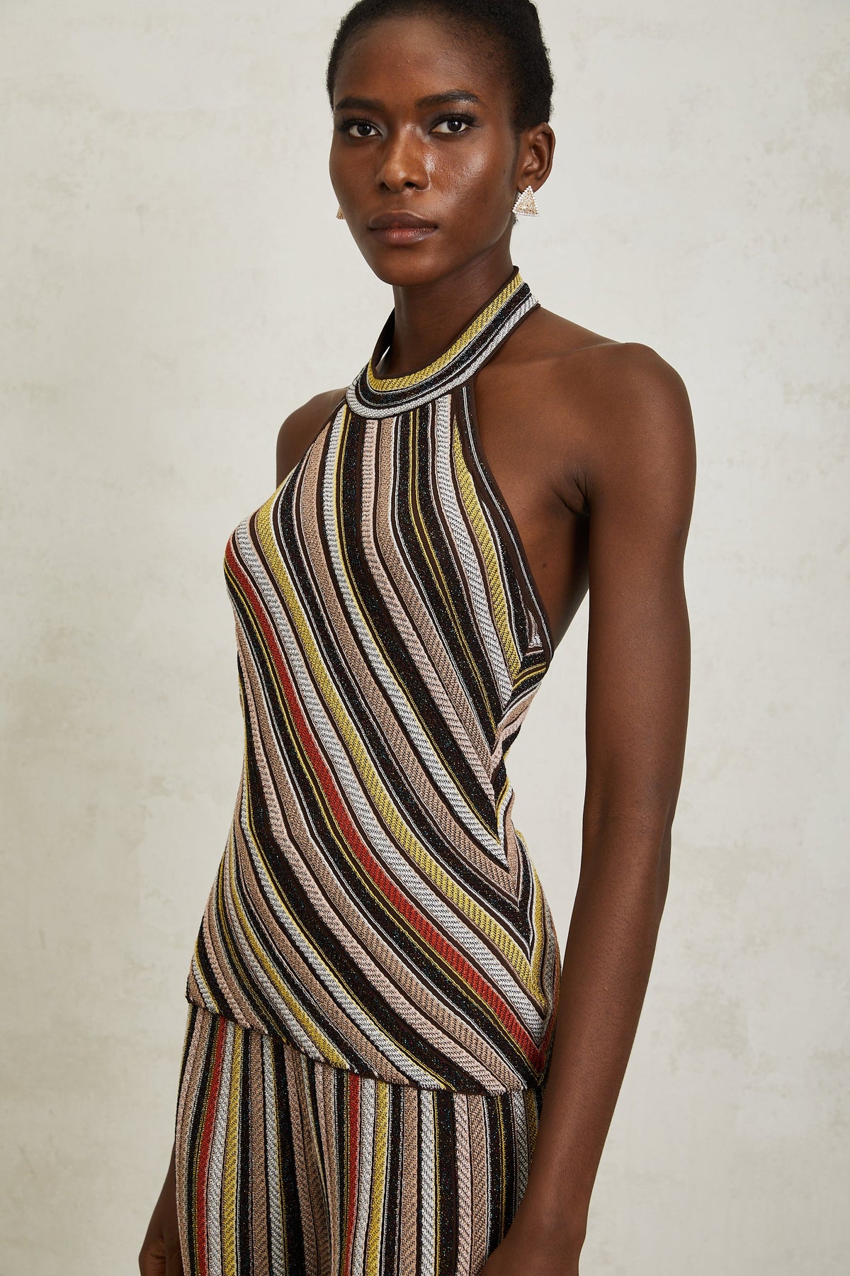 Harper Brown Striped Knit Top & Trousers Set