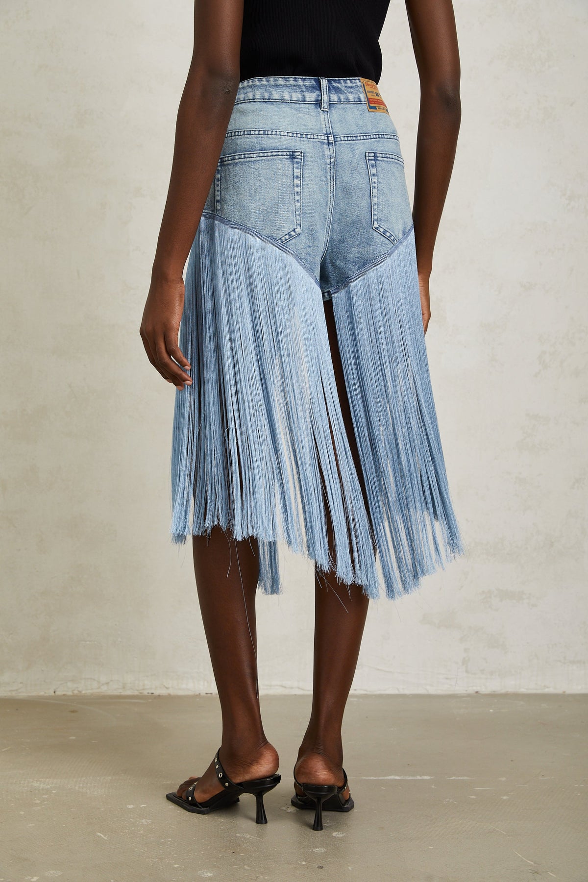 Martina Blue Fringed Panel Denim Shorts