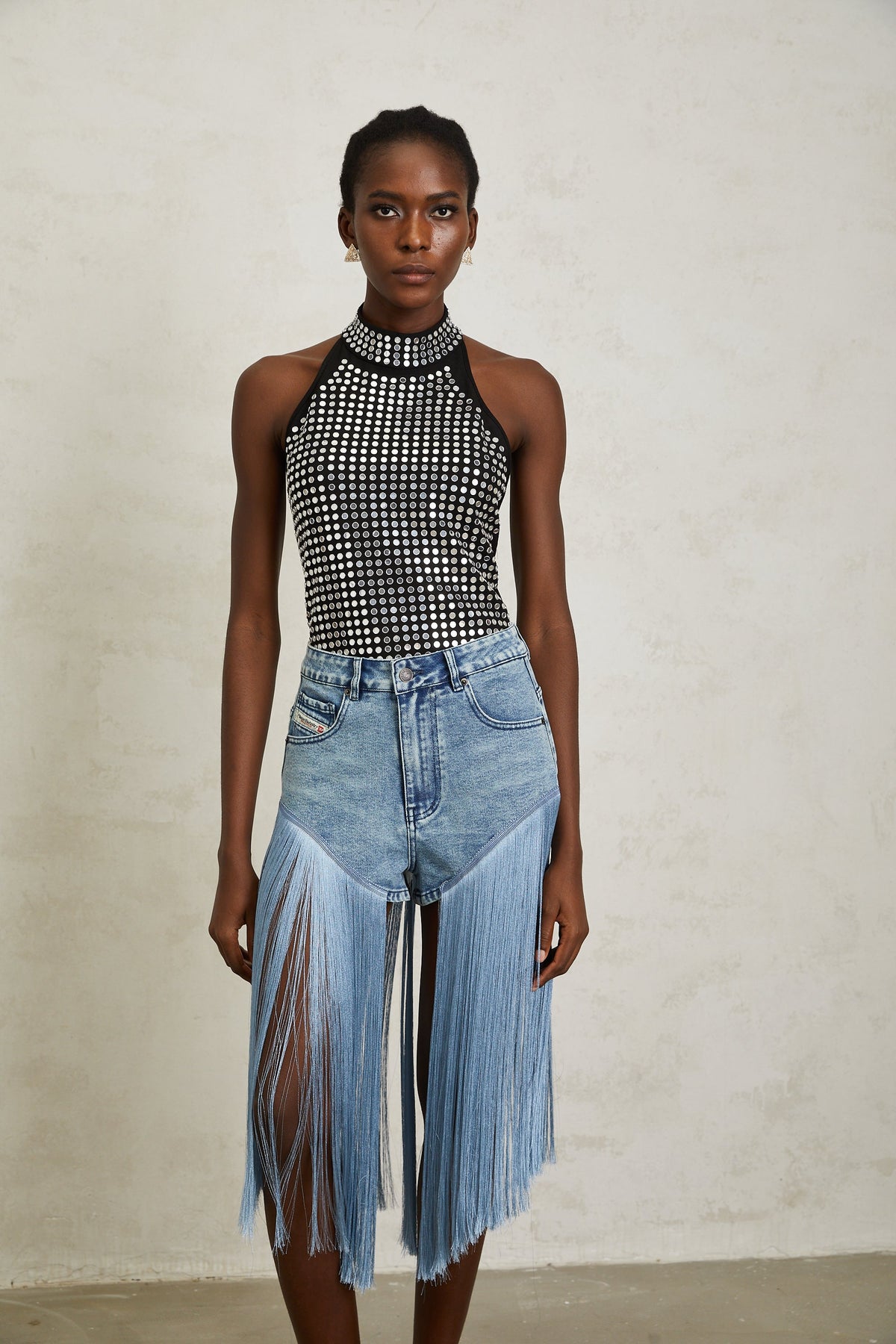 Jade Silver Halterneck Studded Bodysuit