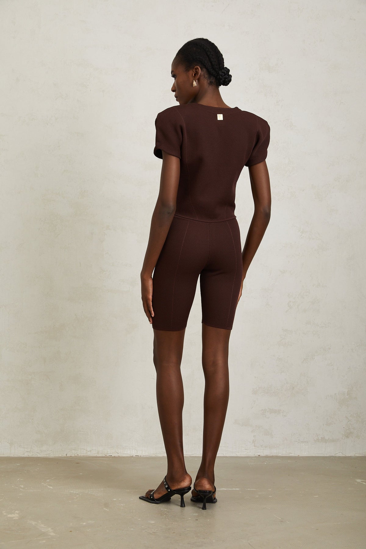 Hélène Brown Textured Knit Top & Shorts Set