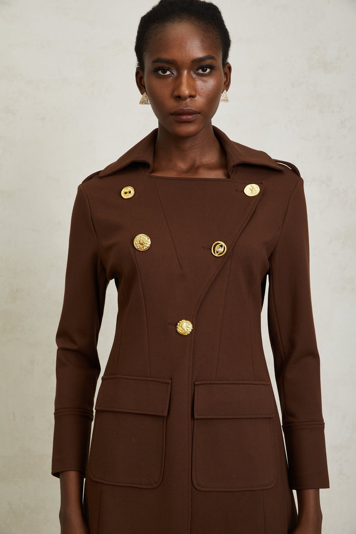Lison Brown Notched Lapel Trench Coat