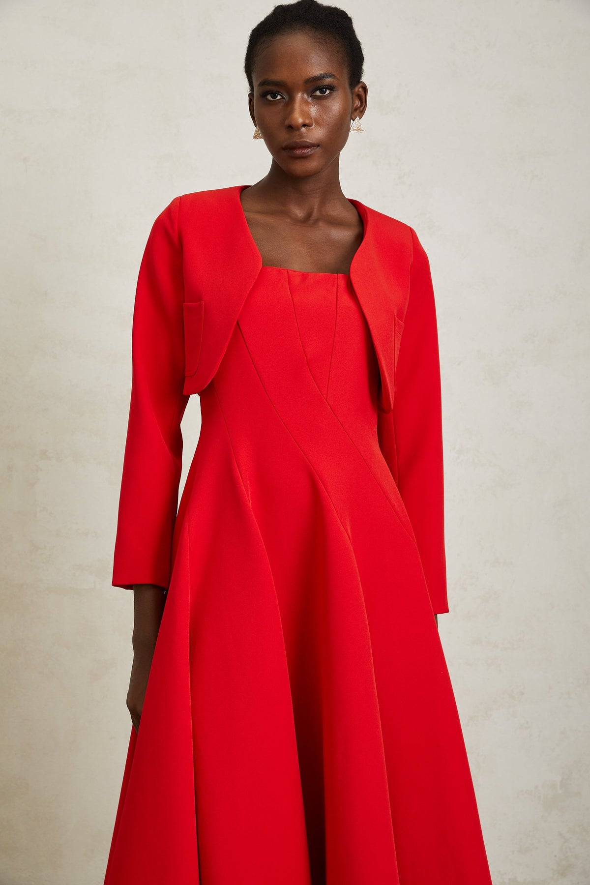 Patricia Red Cropped Jacket & Dress Set