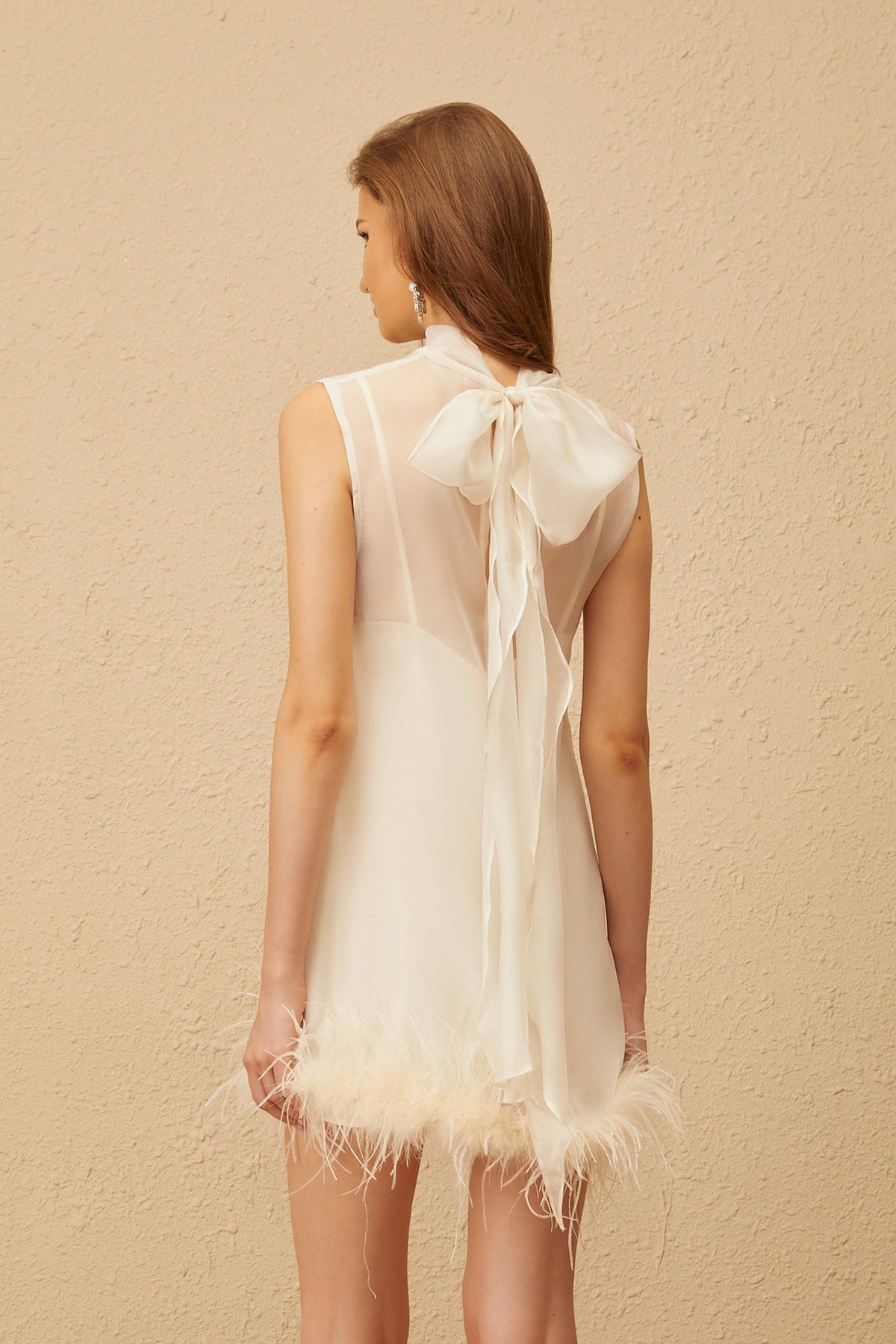 Adrienne White Feather Trim Mini Dress (Final Sale-US Only)