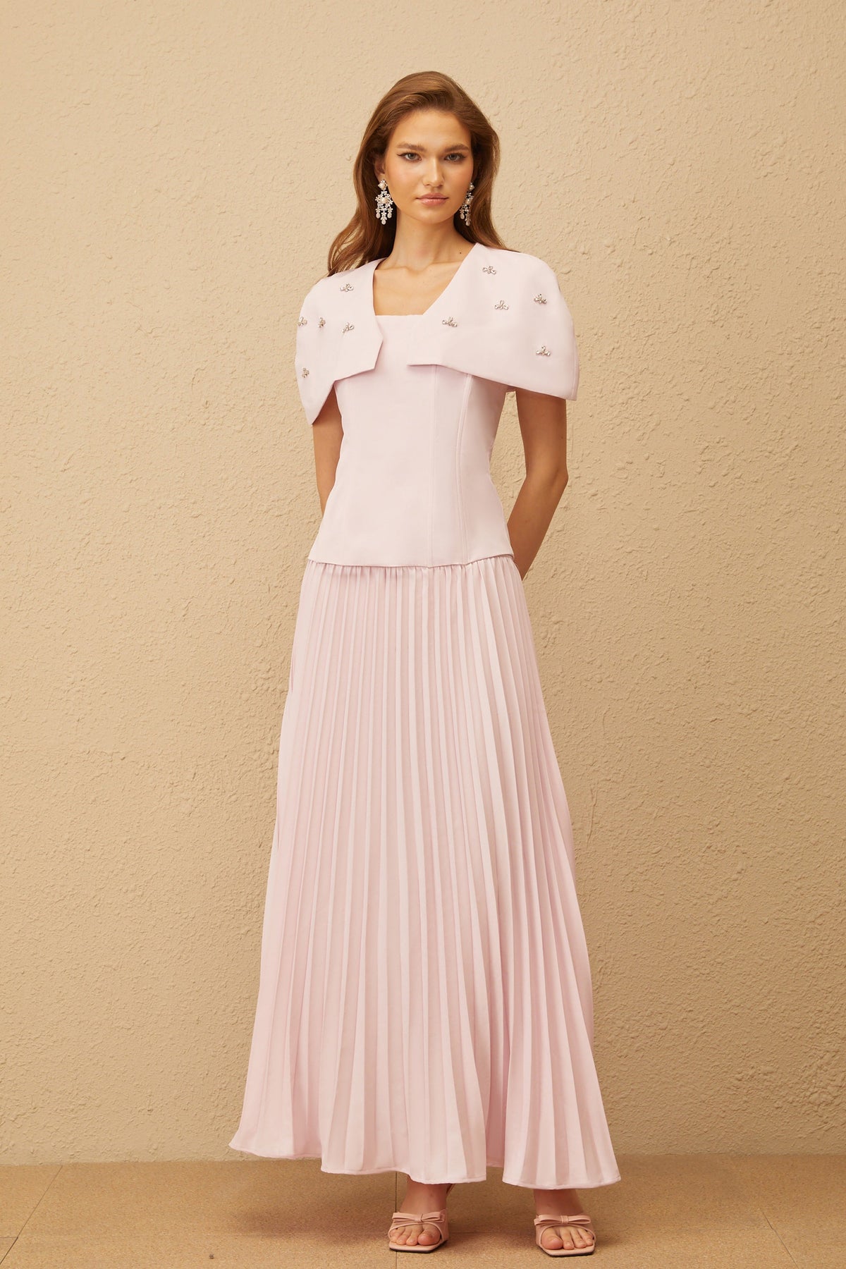 Latika Pink Shawl-Detail Pleated Top & Skirt Co-ord (Final Sale-US Only)