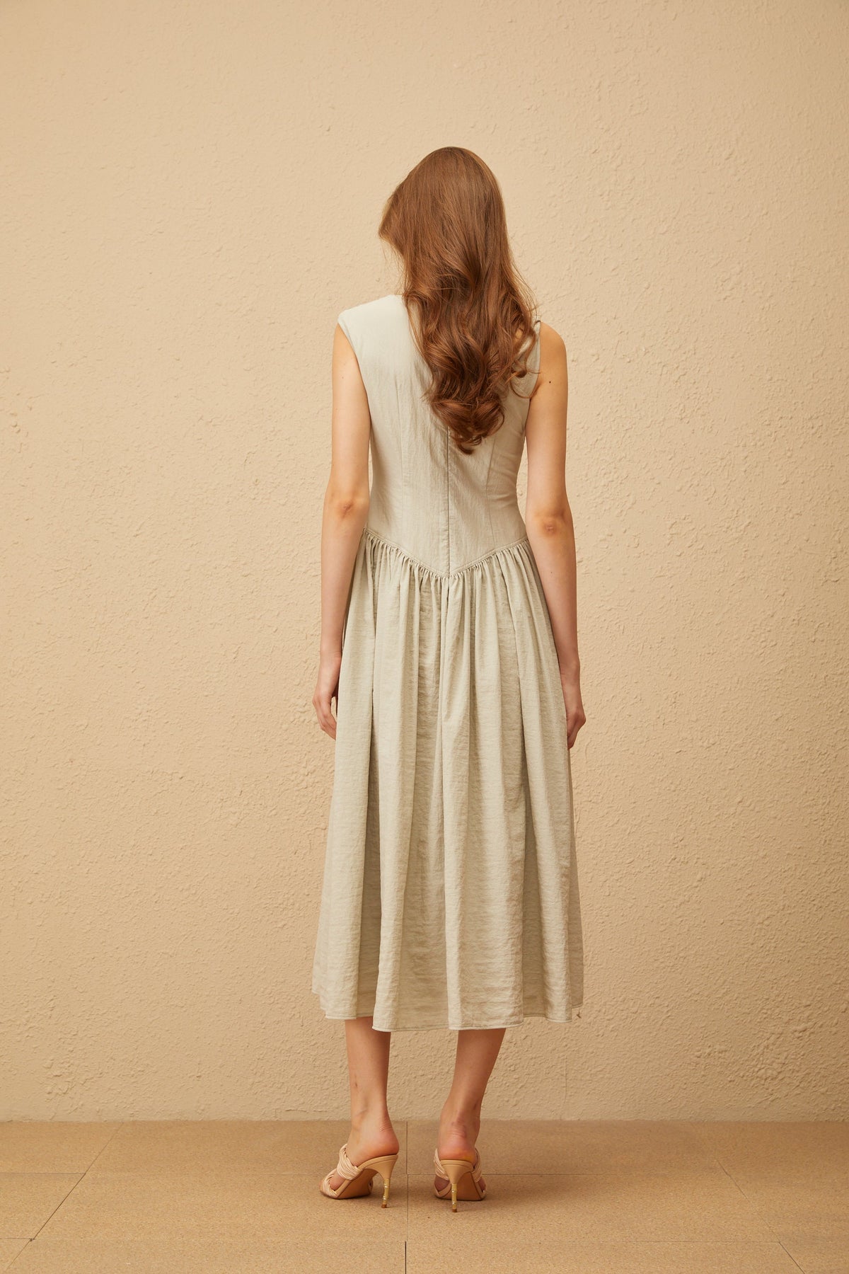 Thorne Bean Green Asymmetrical Midi Dress (Final Sale)