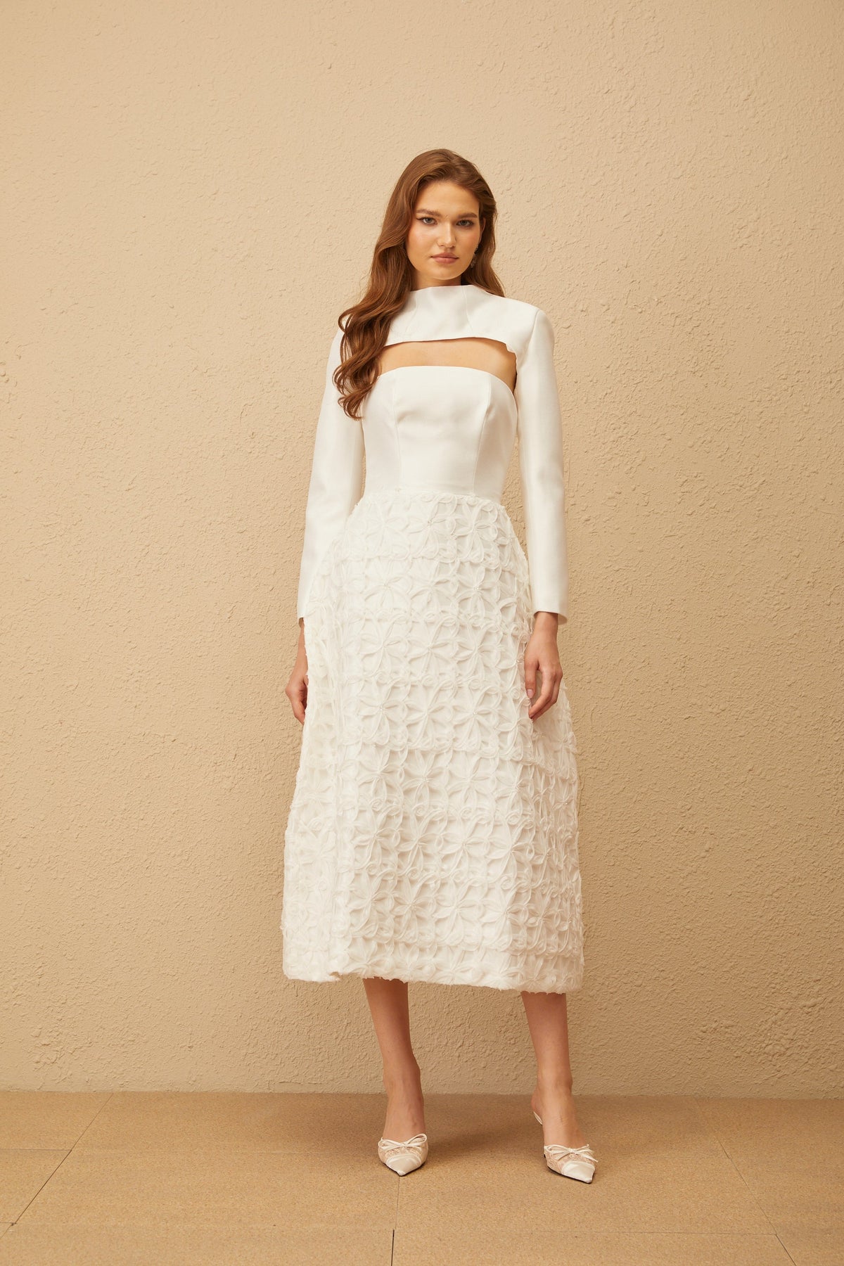 Dulcie White Floral Jacquard Shawl & Dress Set (Final Sale)