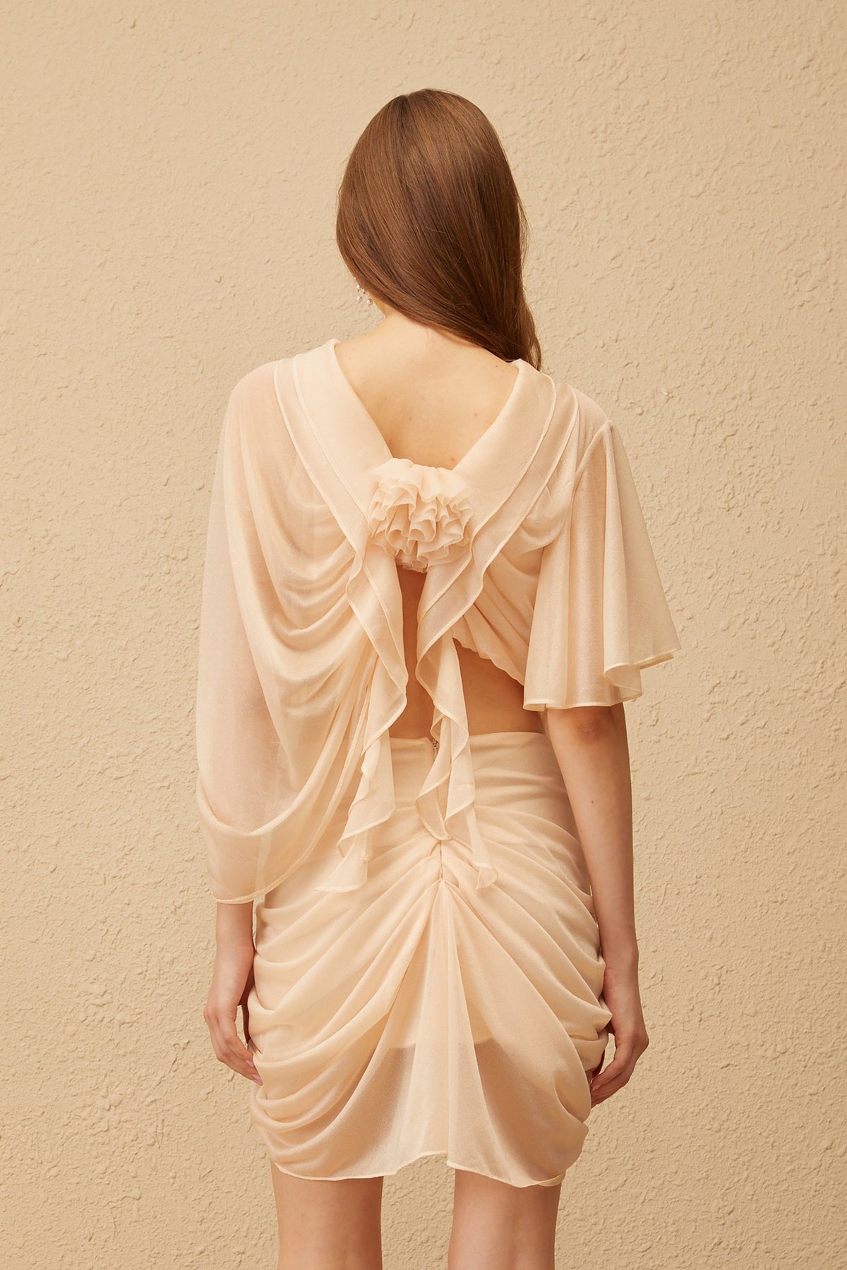 Pénombre Neutral Ruched Tulle Top & Skirt Set
