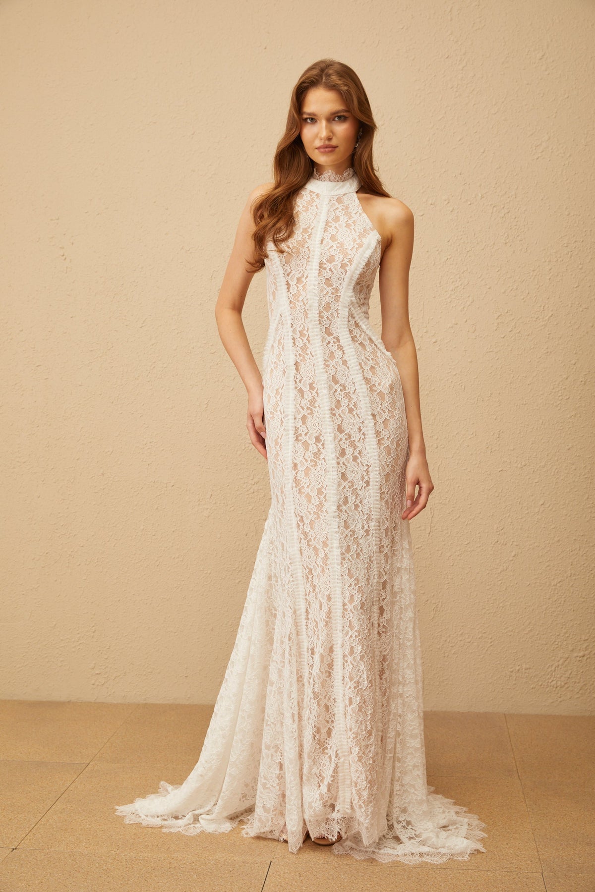 Gaëlle White Train Design Lace Maxi Dress (Final Sale-US Only)