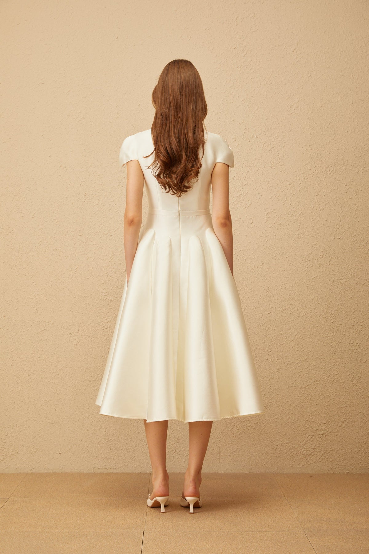 Aventin White Godet Design Midi Dress (Final Sale-US Only)