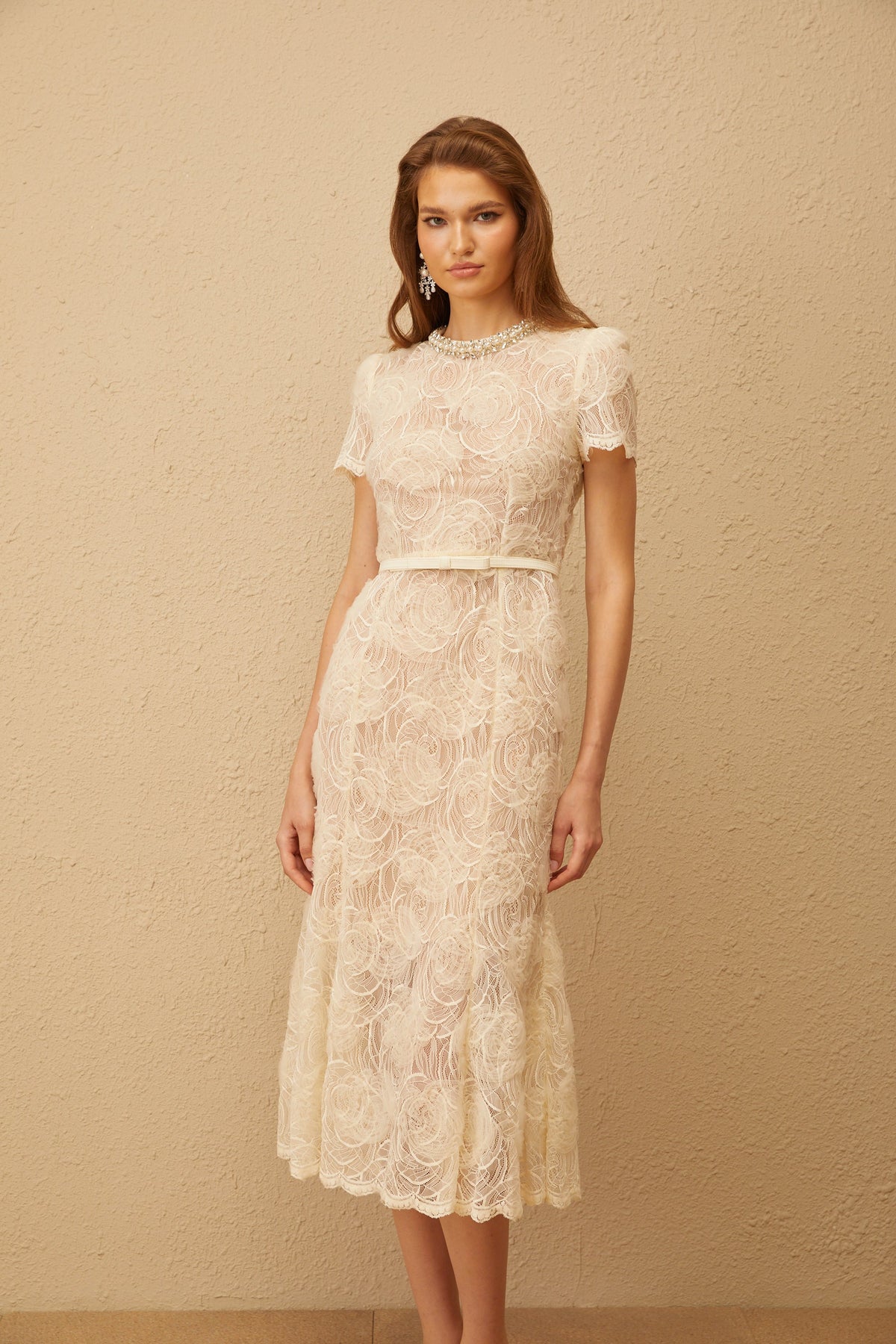 Félicie White Embellished Floral Lace Midi Dress (Final Sale-US Only)