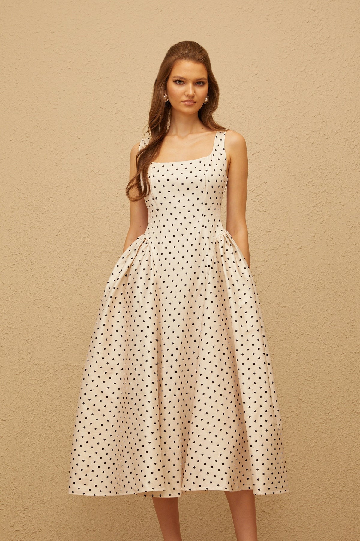 Geneviève White Polka Dot Midi Dress (Final Sale-US Only)