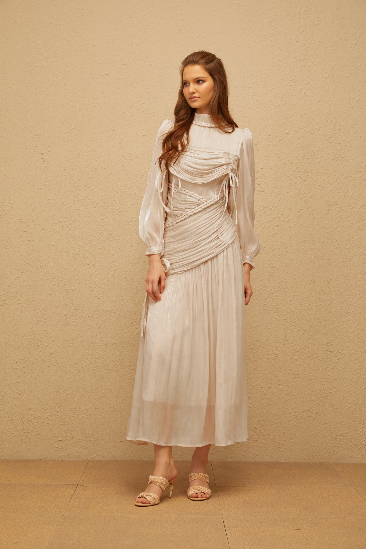 Amour Grey Ruched Glossy Maxi Dress (Final Sale)