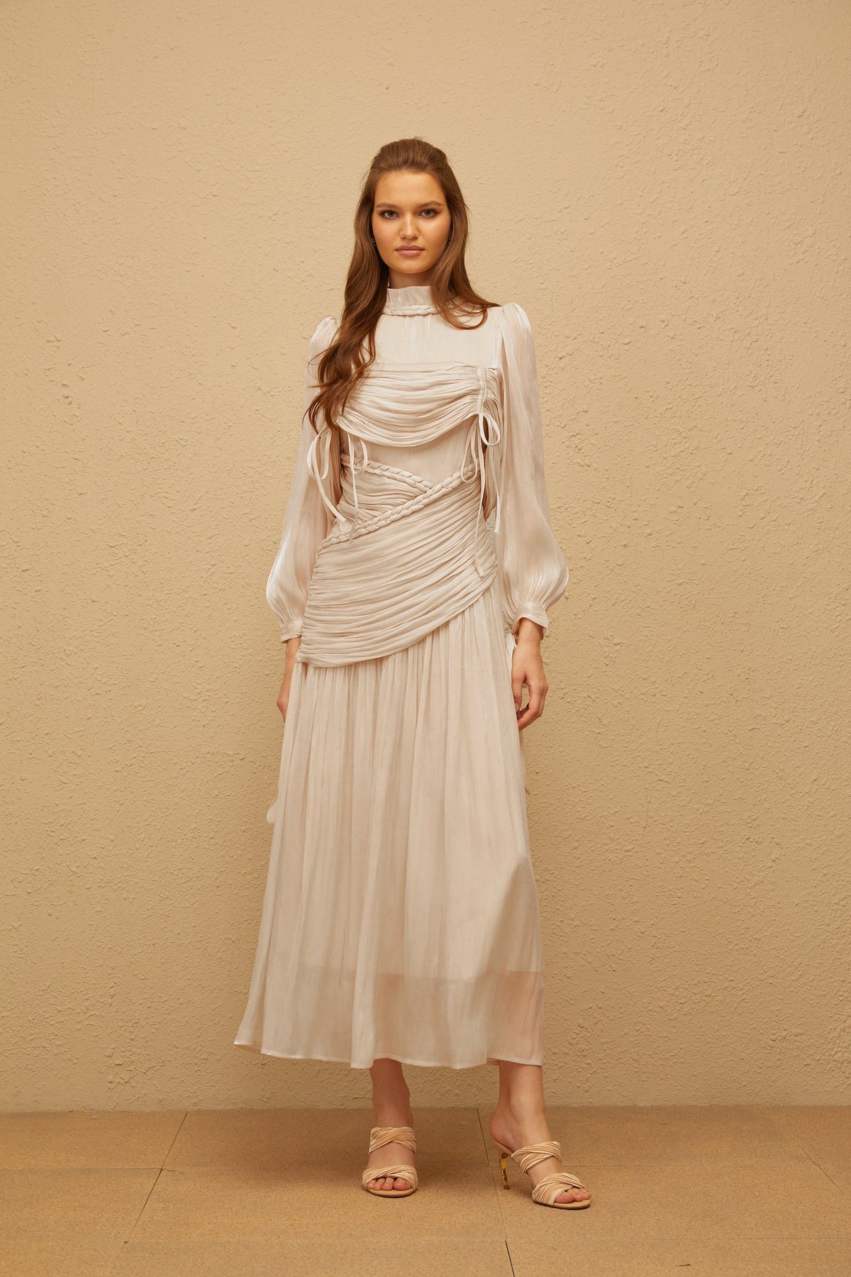 Amour Grey Ruched Glossy Maxi Dress (Final Sale)