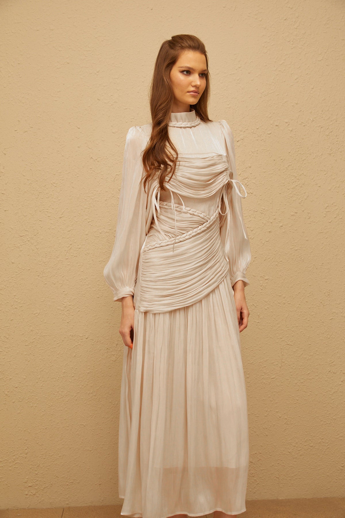 Amour Grey Ruched Glossy Maxi Dress (Final Sale)