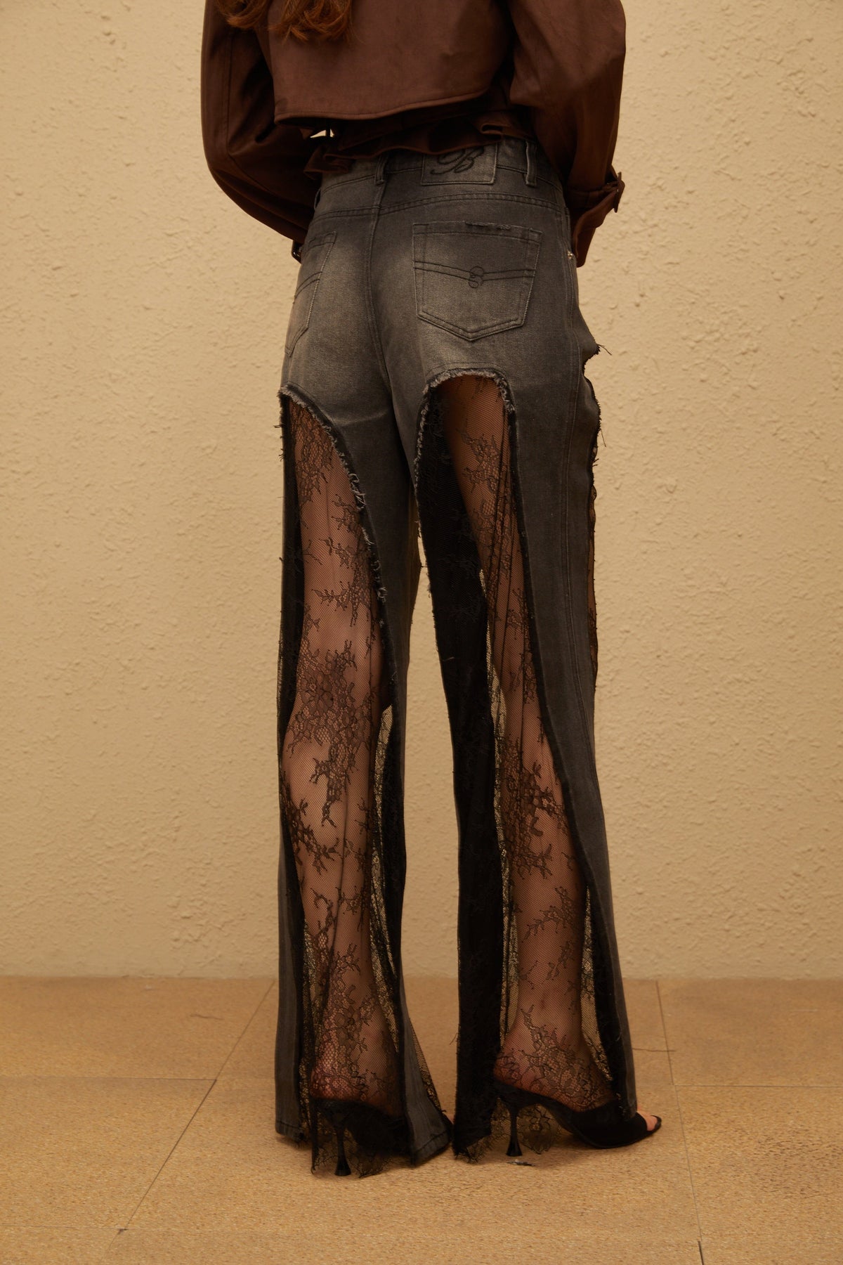 Madeline Black Floral Lace Panel Jeans
