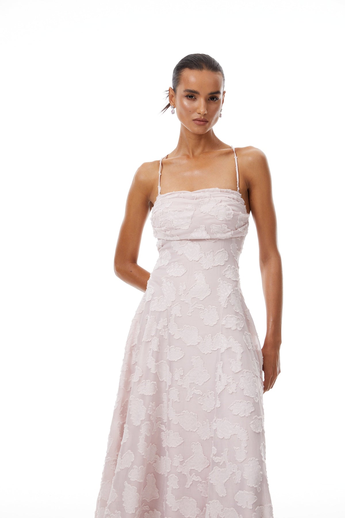 Célestine Pink Frayed Floral Embroidered Maxi Dress
