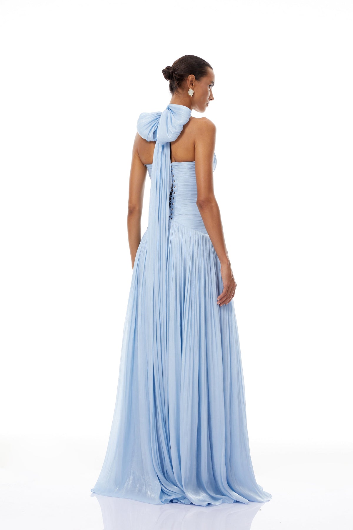 Térébenthine Blue Glossy Gathered Maxi Dress