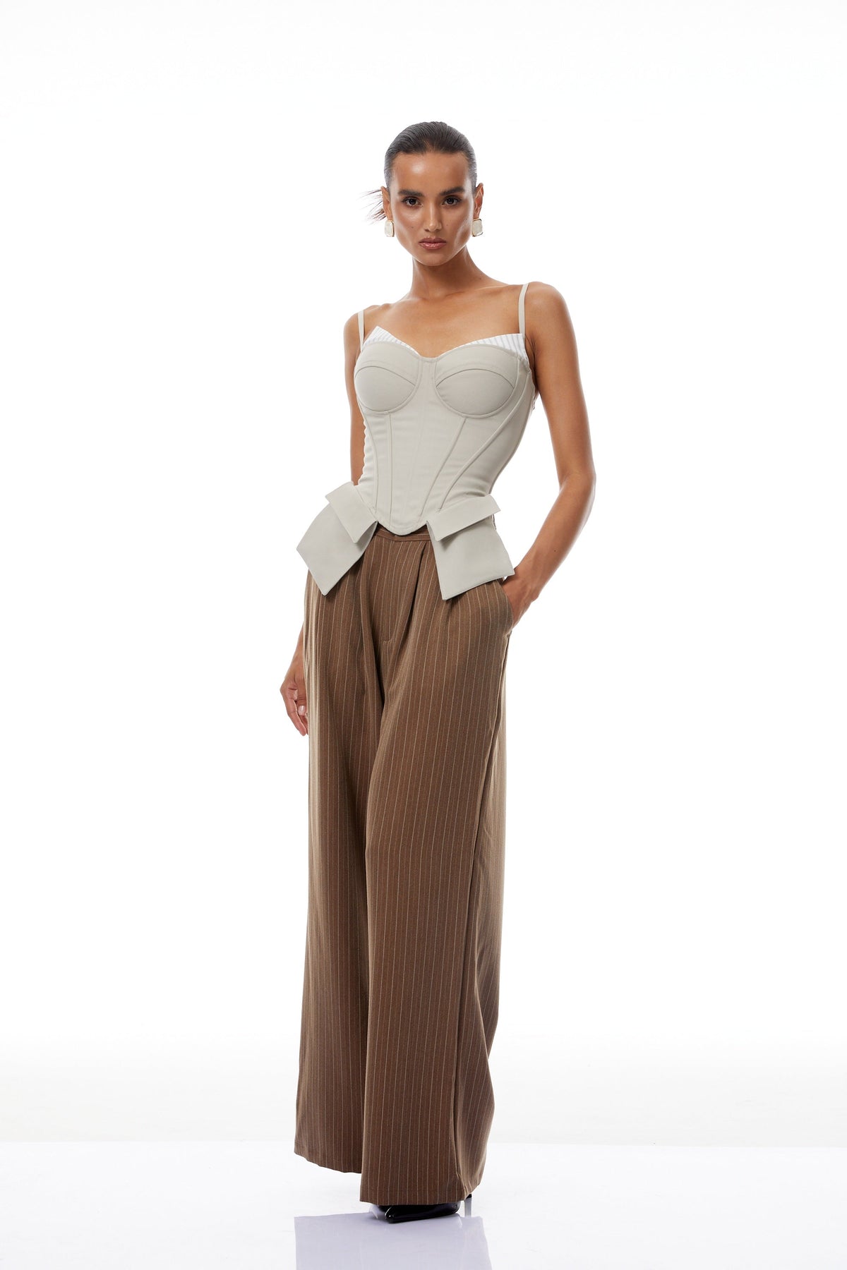 Virág Grey Stripe Panel Corset Top