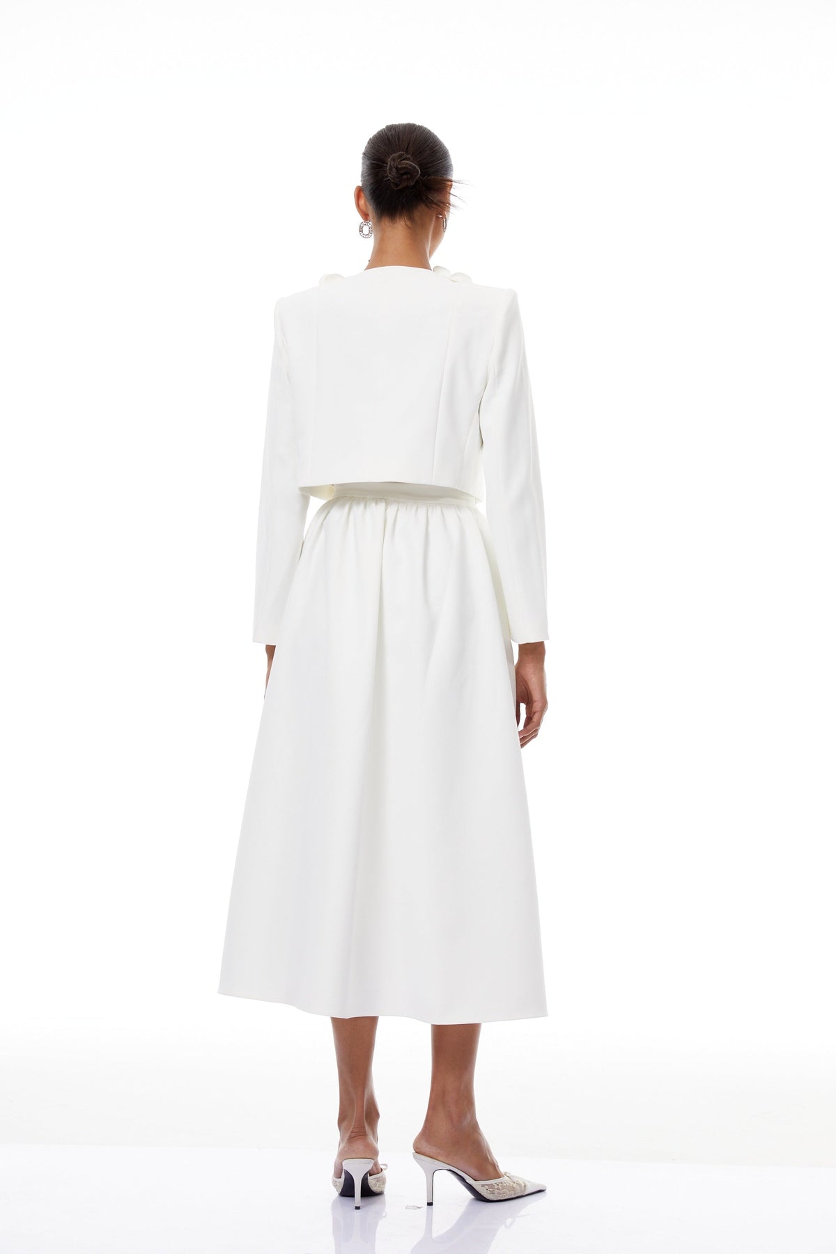 Élodie White Floral Appliqué Jacket & Skirt Set - White