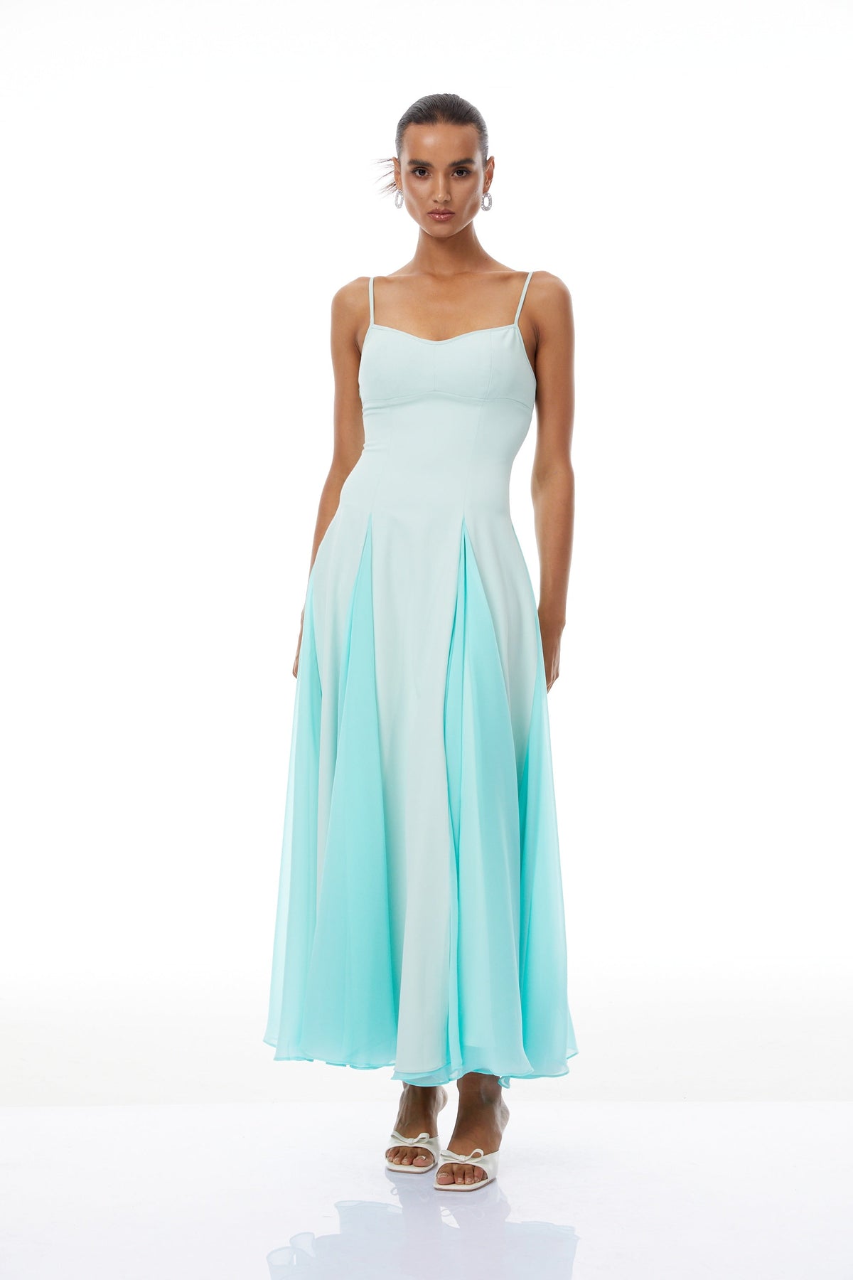 Quincy Green Tulle Godet Panel Maxi Dress