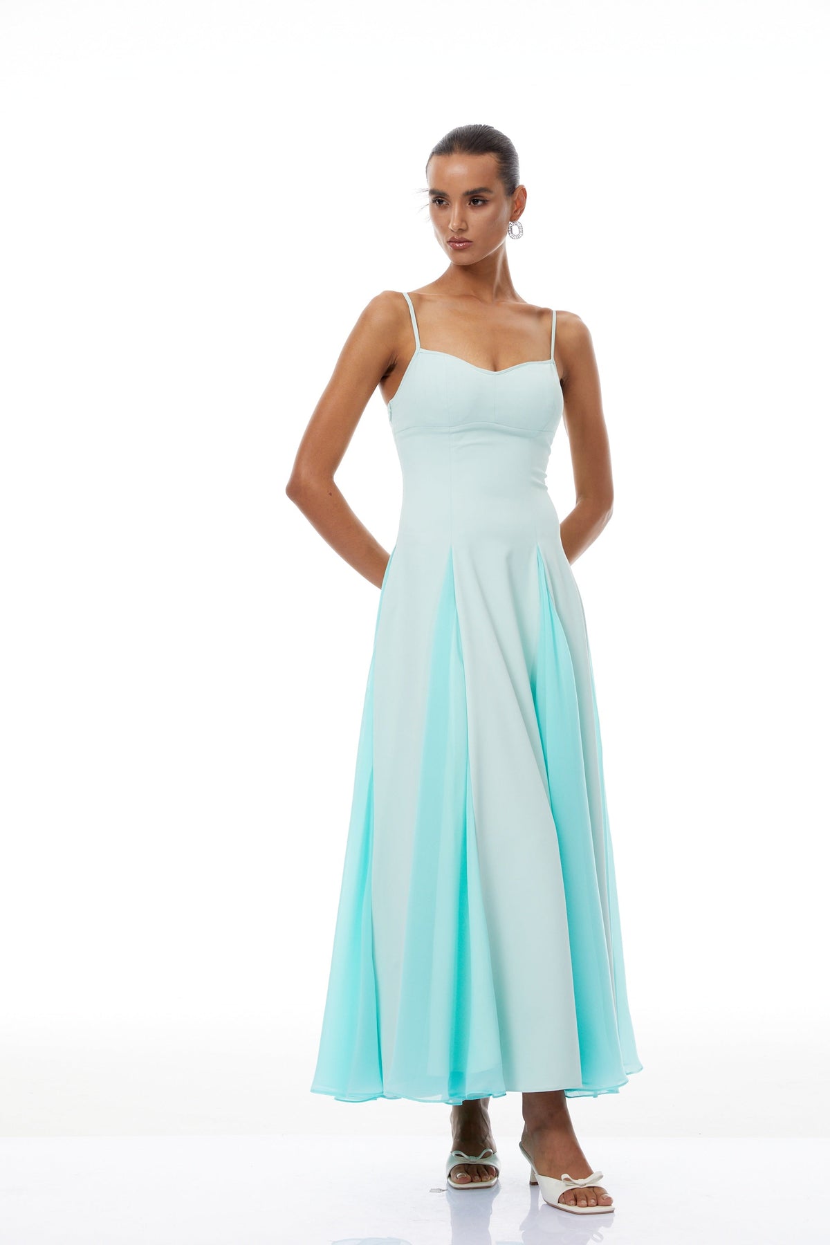 Quincy Green Tulle Godet Panel Maxi Dress